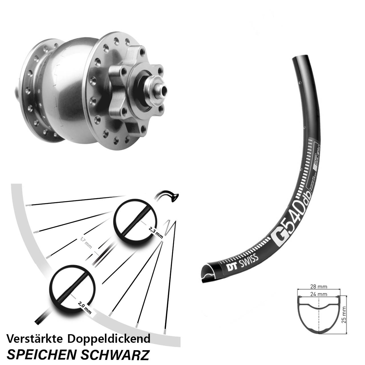 DT Swiss G 540 SON 28-29 Zoll silbern Disc Nabendynamolaufrad QR
