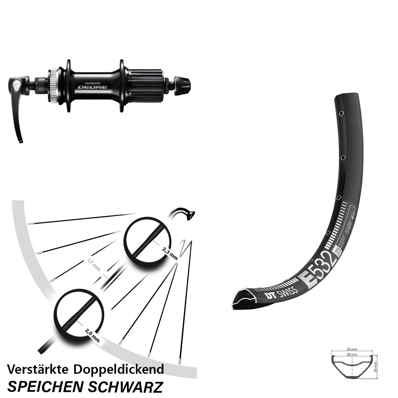 DT Swiss E532 Shimano FH-M6000 29 Zoll Disc Hinterrad QR 8-11 fach