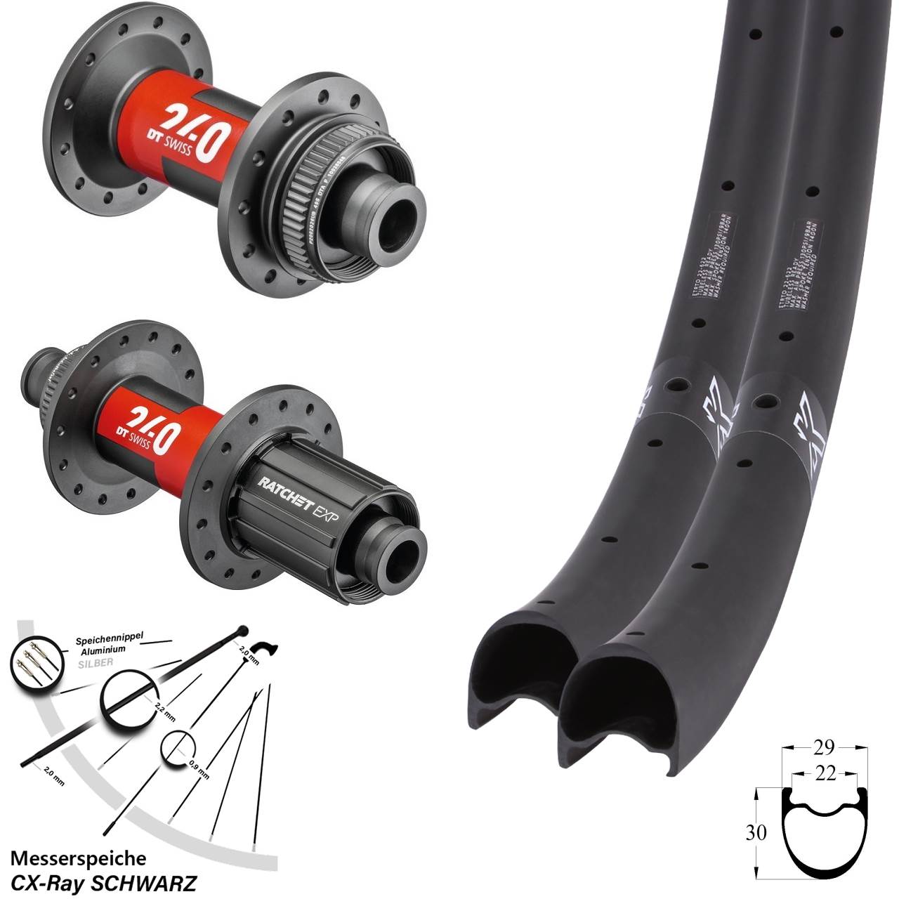 KX-RC Gravel Carbon DT Swiss 240 EXP 29 Zoll Laufrad-Satz CX-Ray 11-12 fach