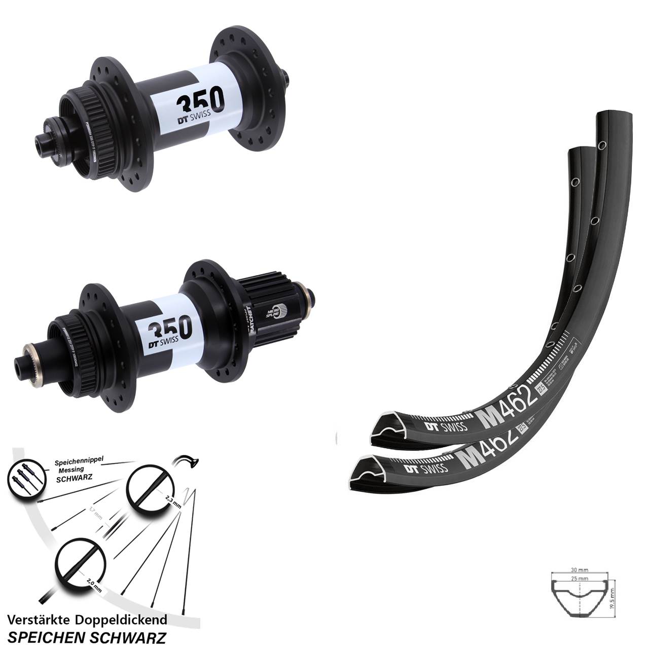 DT Swiss M 462 350 27,5 Zoll Laufradsatz Centerlock QR Micro Spline