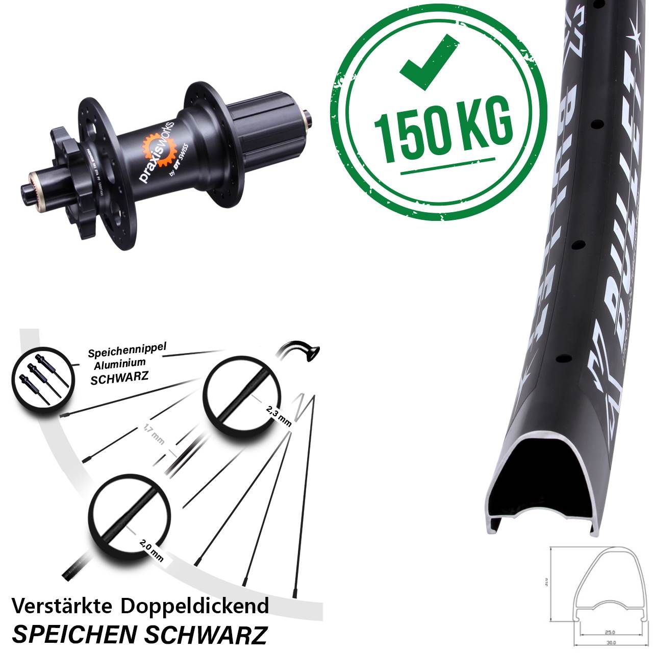 29 Zoll KX Bullet OS DT Swiss 350 6-Loch 5x135 HG Disc Laufrad QR 8-11 fach
