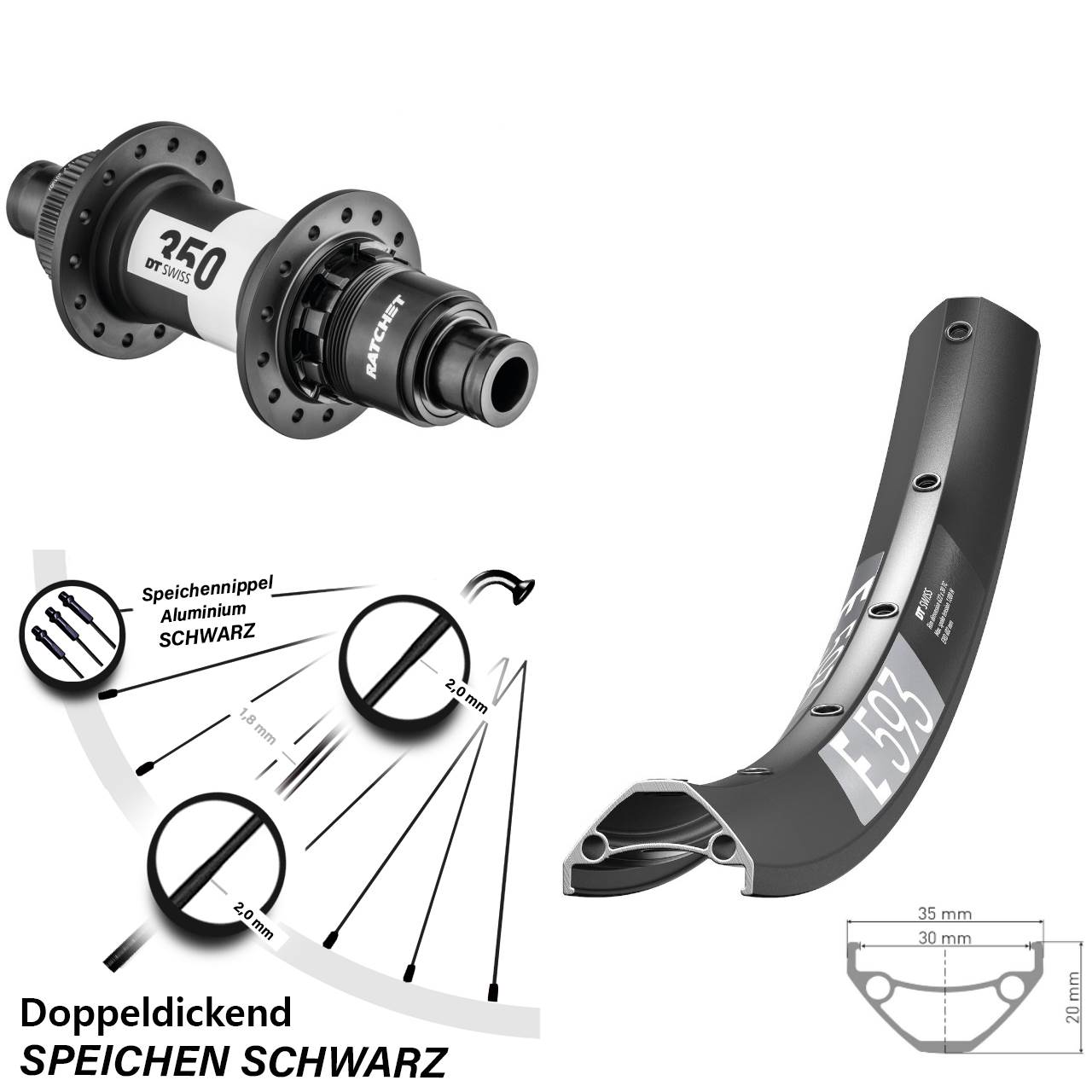29 Zoll DT Swiss E 593-350 Disc Laufrad 12x142 XD