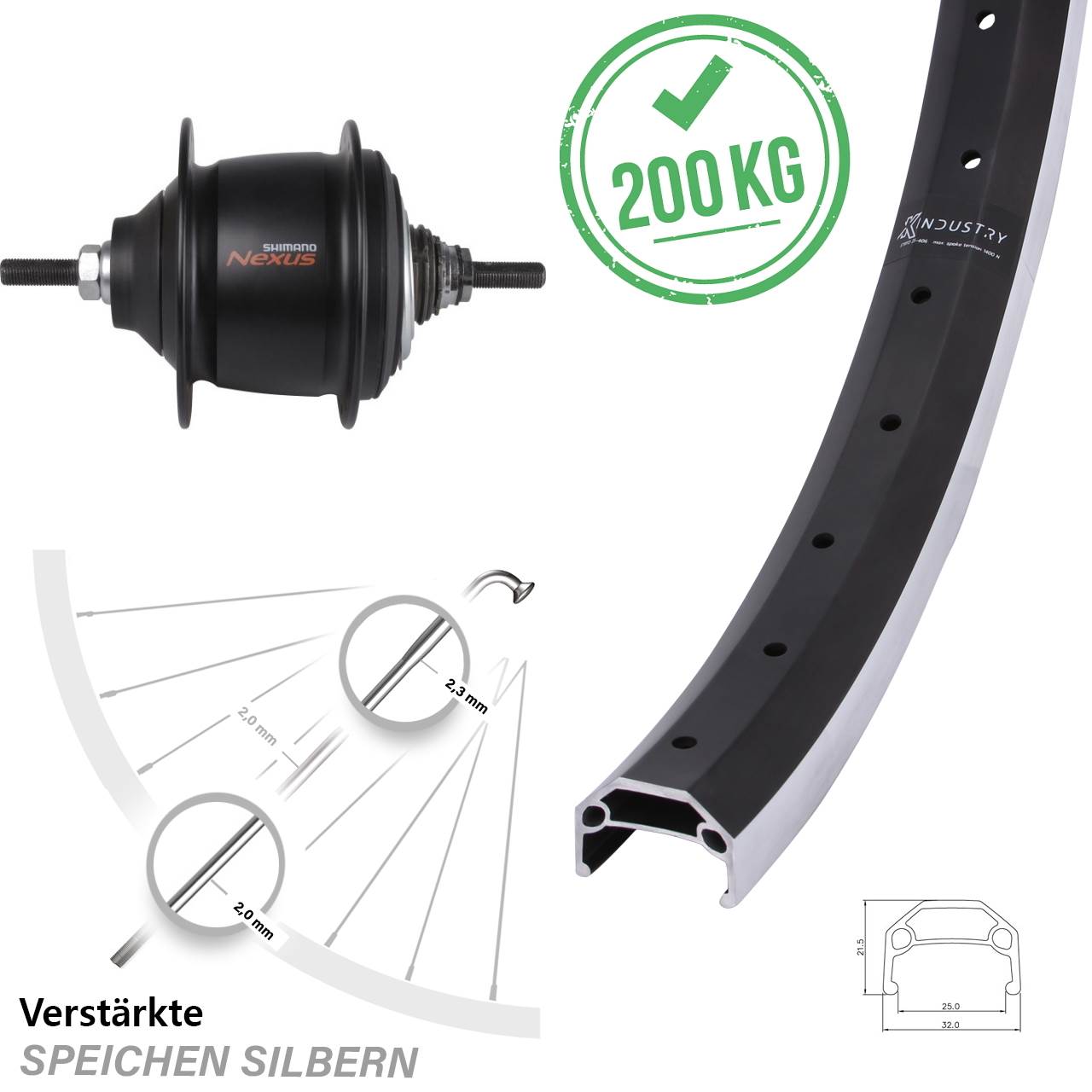 20 Zoll Hinterrad KX Industry Shimano Nexus 8-Gang Premium