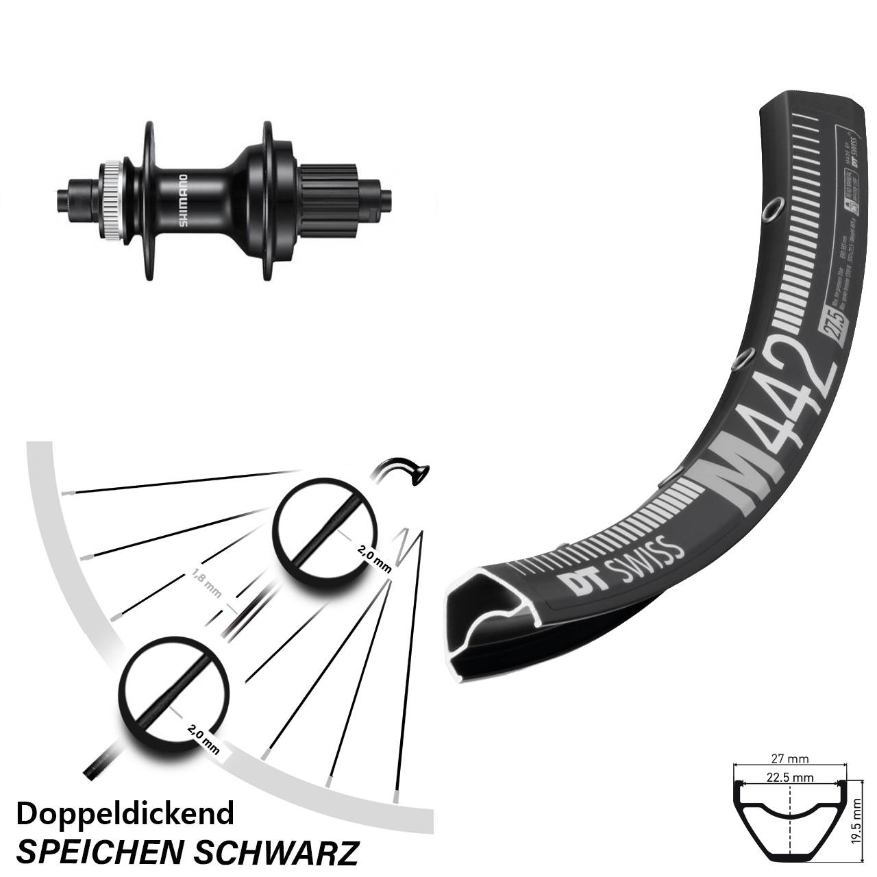 Hinterrad QR 28 Zoll DT Swiss M 442 Shimano FH-MT500 Micro Spline