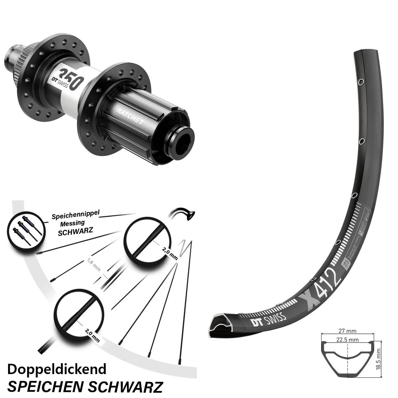 29 Zoll DT Swiss X 412-350 Disc Hinterrad 12x142 8-11 fach HG