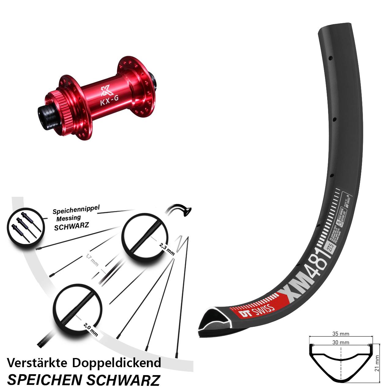 DT Swiss XM481 KX-G rot 27,5 Zoll Centerlock Vorderrad 12x100