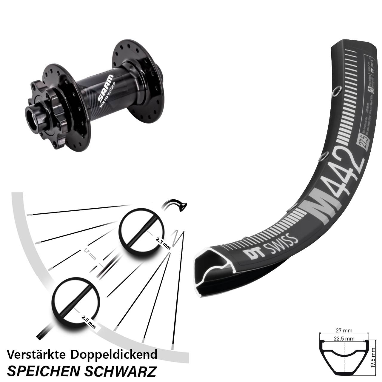 Boost Disc Laufrad 15x110 28 Zoll DT Swiss M 442 Sram 716