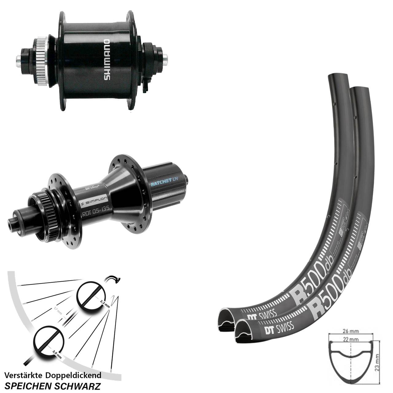 29 Zoll DT Swiss R500 Shimano UR700 370 Hybrid HG Centerlock Laufradsatz 5x100/135