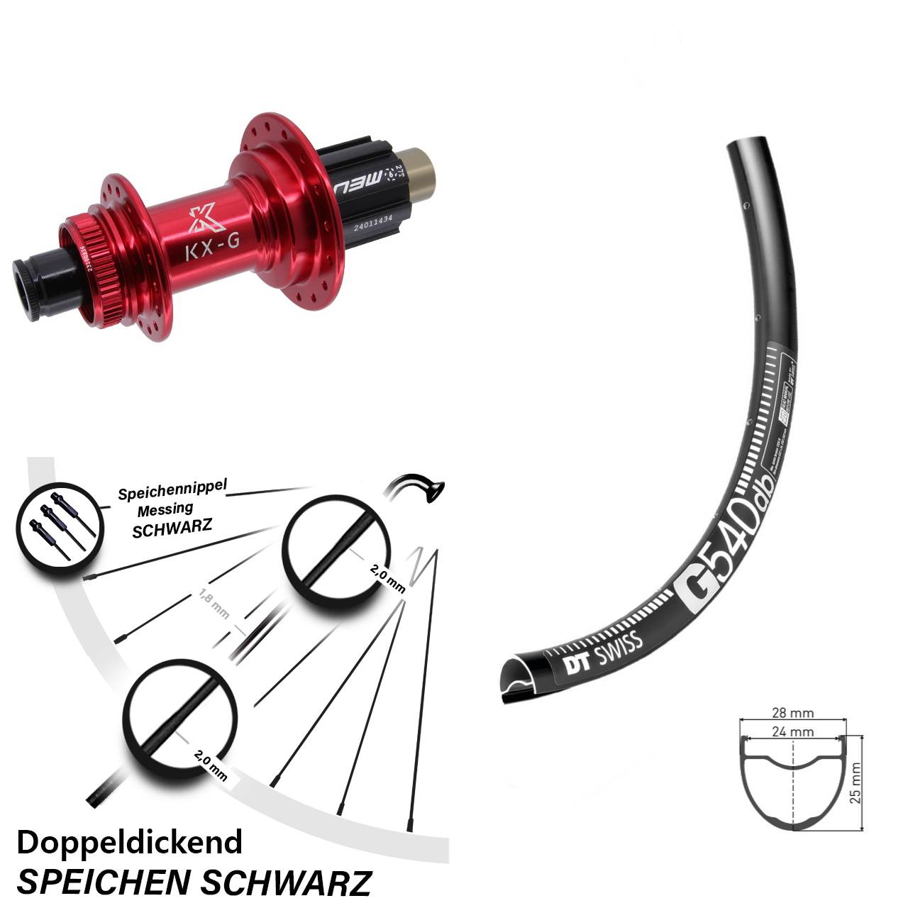 28 Zoll Hinterrad DT Swiss G 540 KX-G rot N3W 12x142