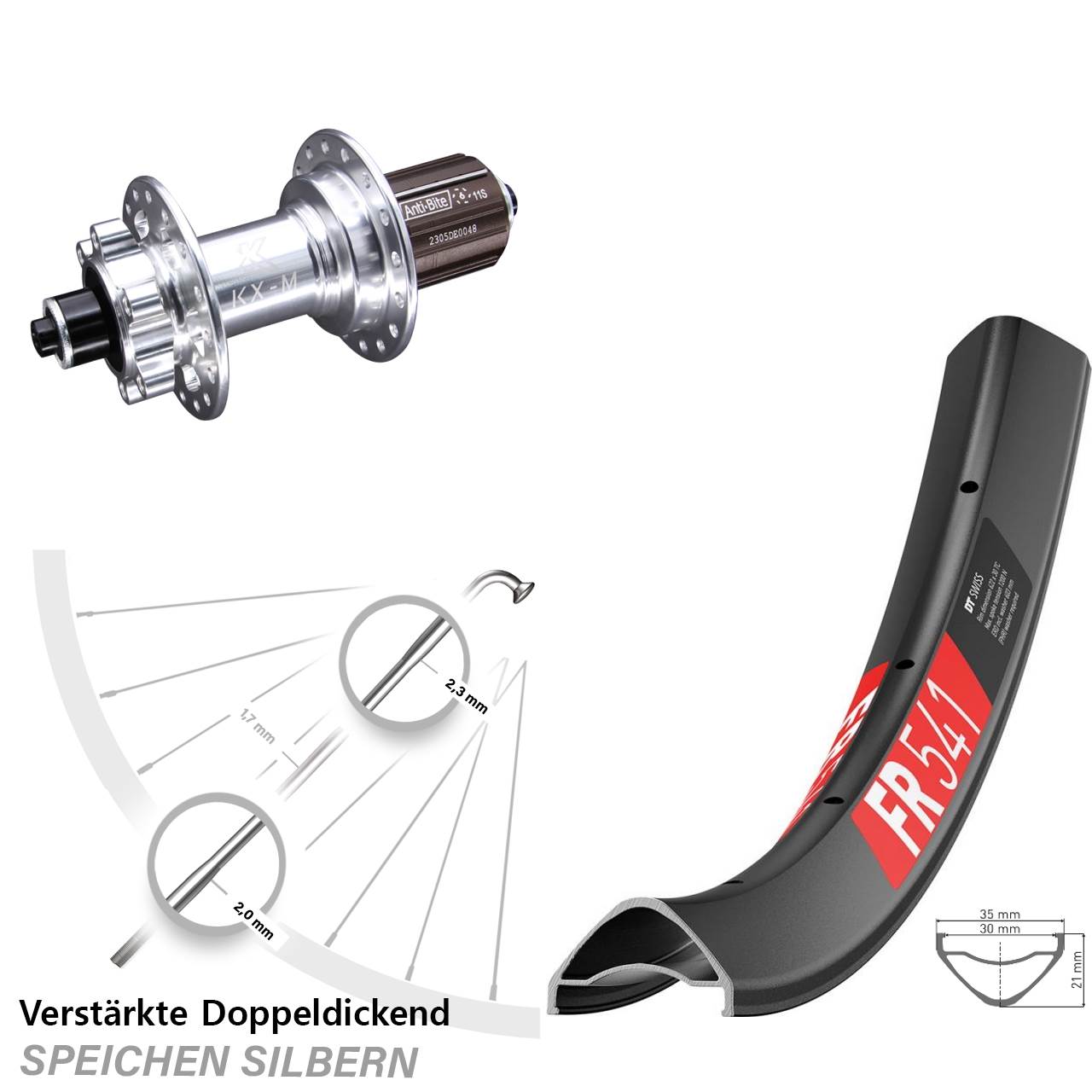 DT Swiss FR 541 KX-M 27,5 Zoll Hinterrad 6-Loch QR 8-12 fach HG