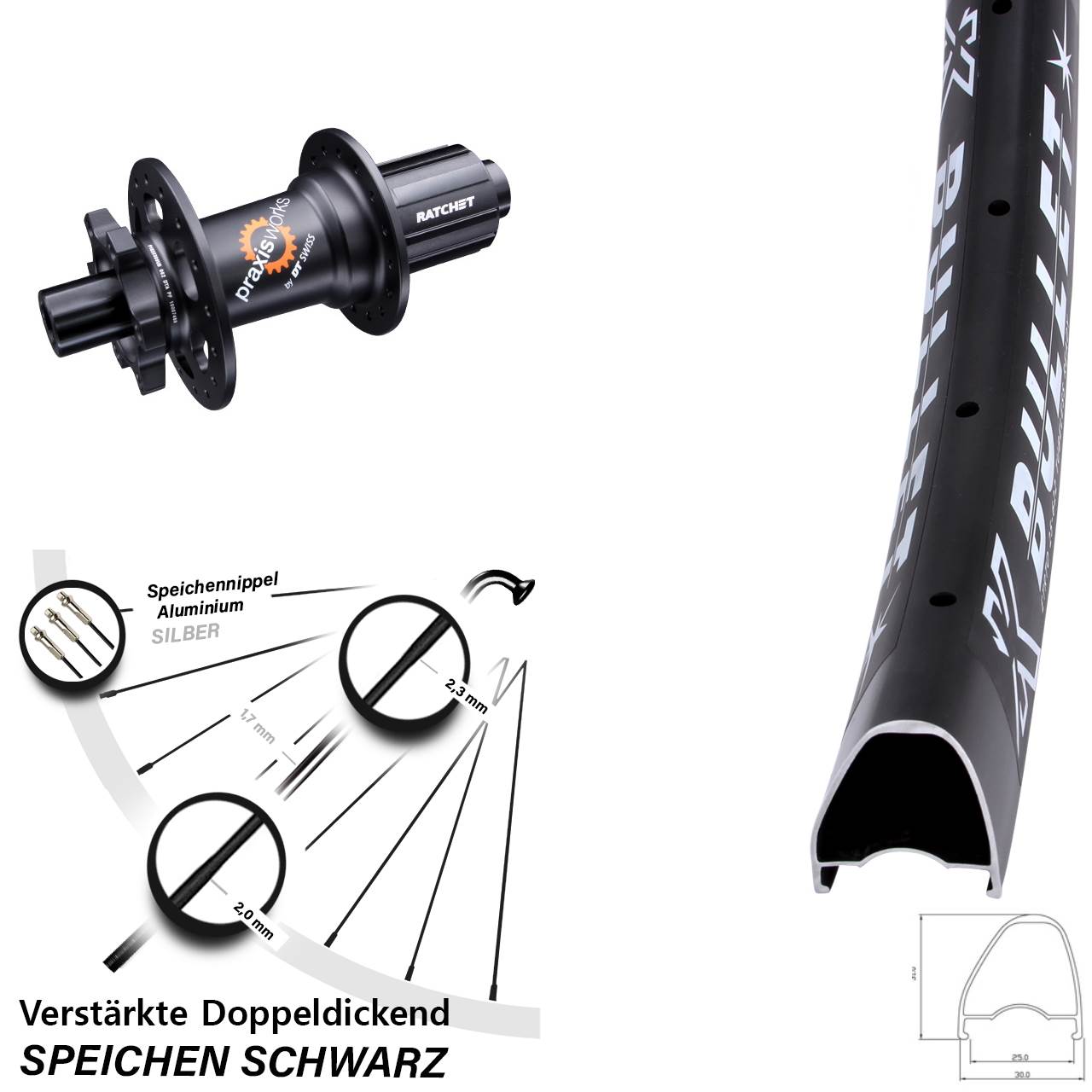 28-29 Zoll KX Bullet OS DT Swiss 350 Disc Hinterrad 12x142 8-11 fach HG