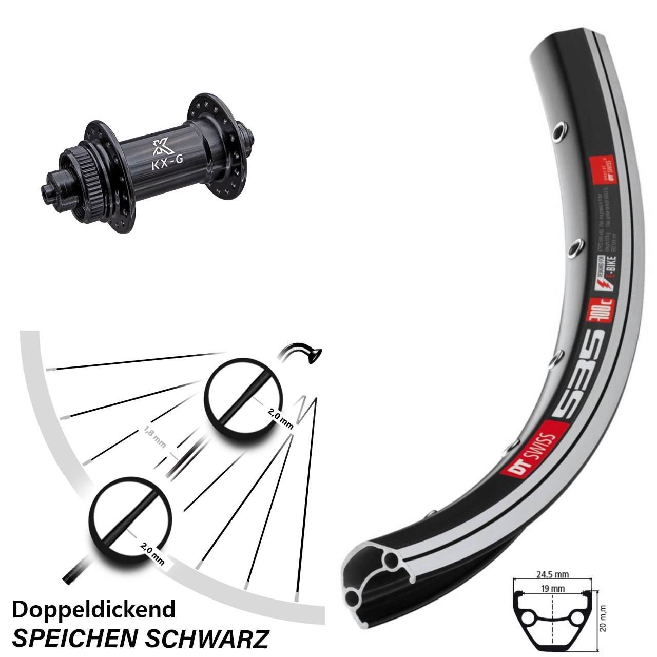 DT Swiss 535 Disc Vorderrad 28 Zoll mit KX-G Nabe Schnellspanner