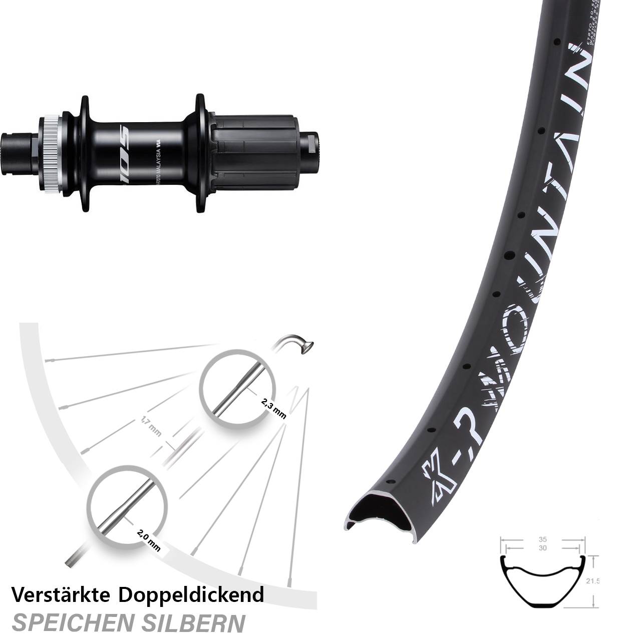 29 Zoll KX-R Mountain Shimano 105 FH-R7070 Centerlock Hinterrad 12x142 8-12 fach HG