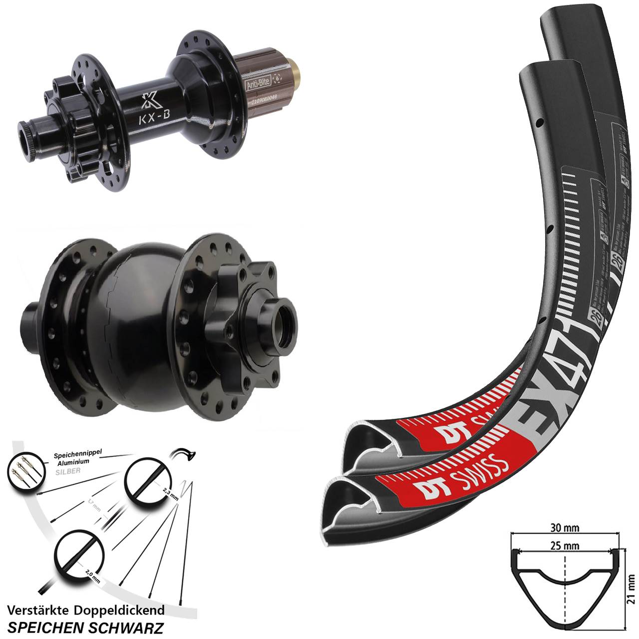 Laufradsatz 6-Loch 29 Zoll DT Swiss EX471 KX-B SON 28 8-11 fach 15x110 12x148 Boost