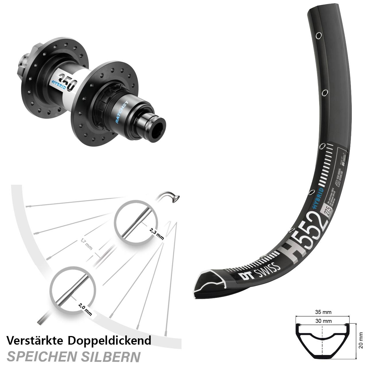 Disc Laufrad 12x148 29 Zoll DT Swiss H552-350 Hybrid XD