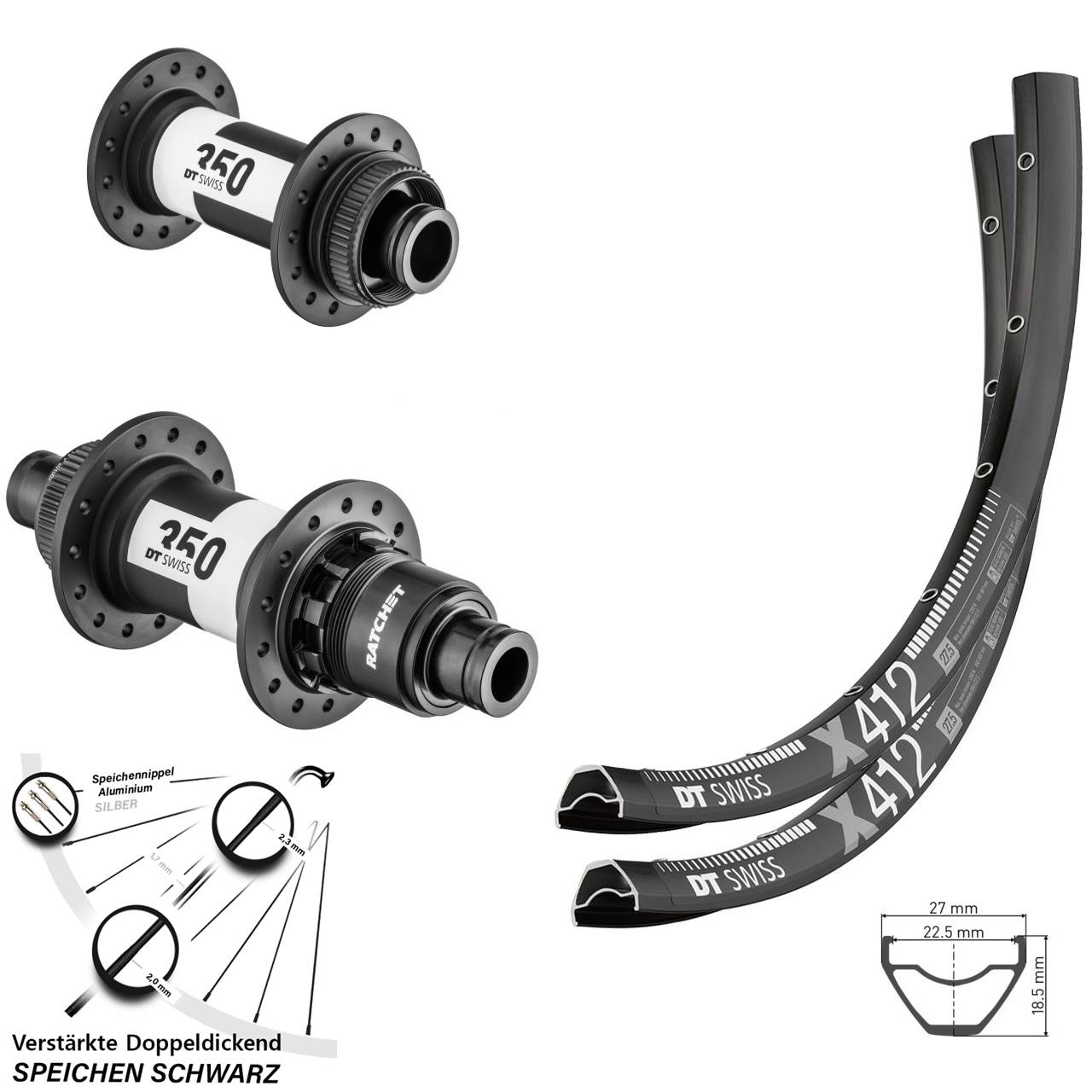 Disc Laufradsatz 15x100 12x142 29 Zoll DT Swiss X412 350 CL SRAM XD