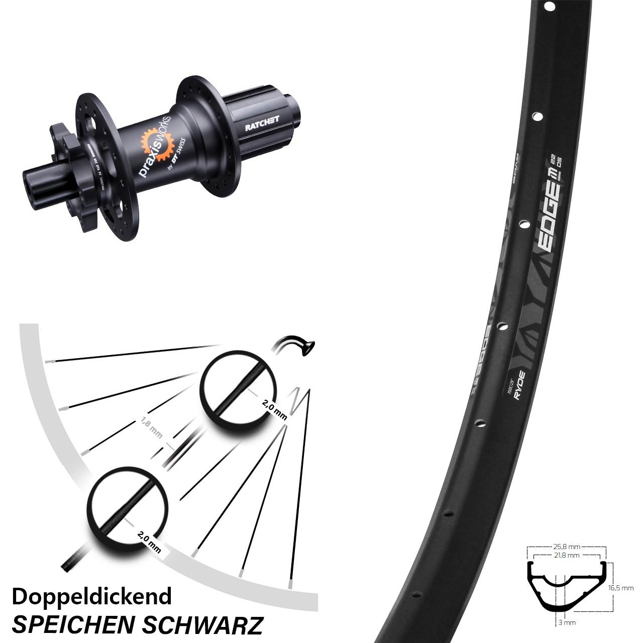 Ryde Edge M22 Hinterrad 29 Zoll DT Swiss 350 8-11 fach