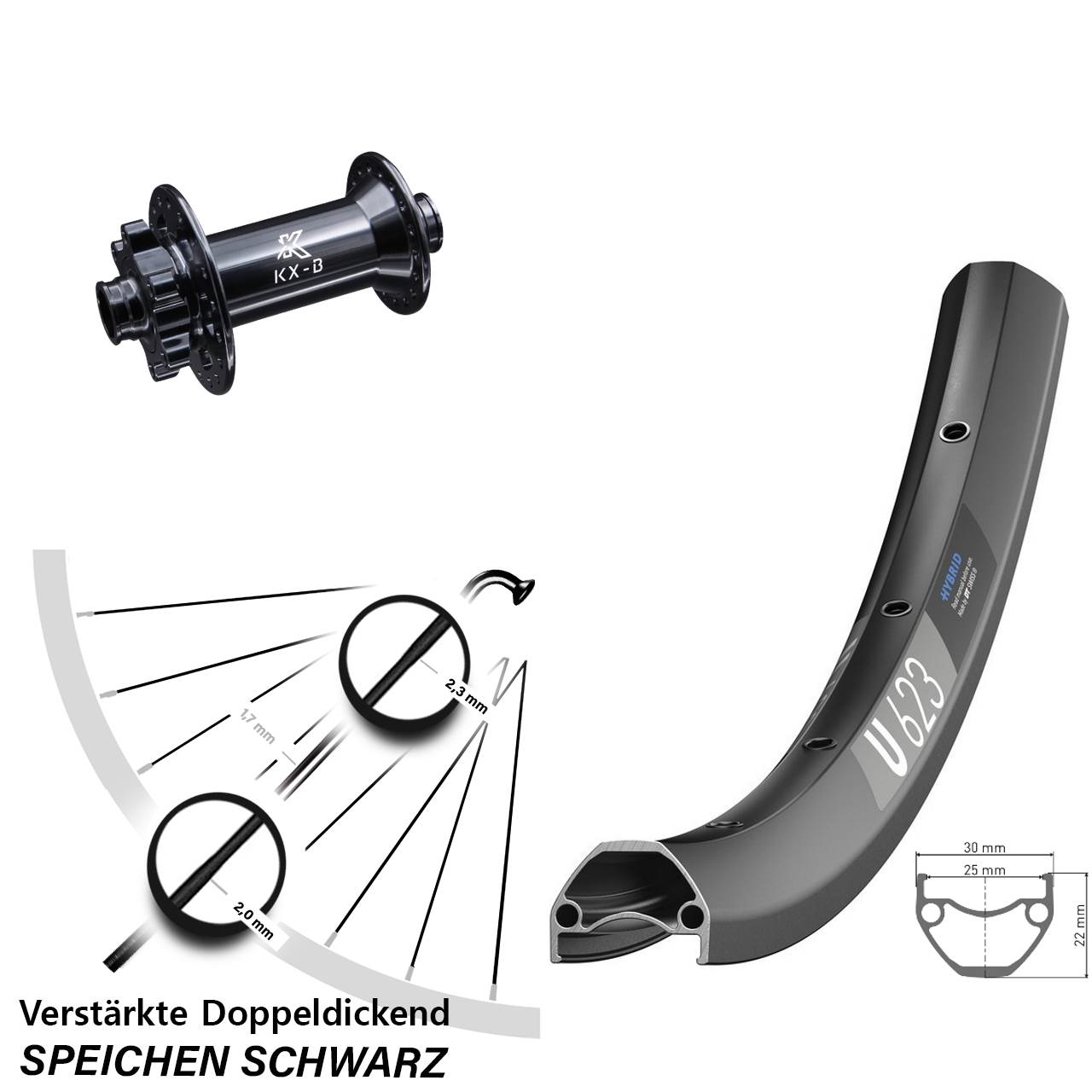 DT Swiss U 623 Vorderrad 29 Zoll mit KX-B 15x110 mm 6-Loch Boost