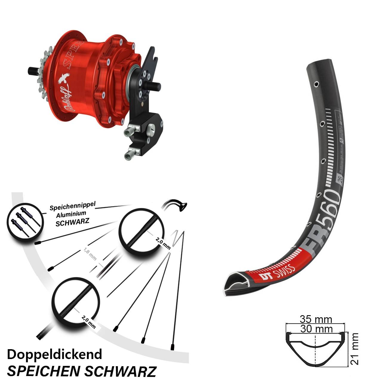 26 Zoll DT Swiss FR 560 Rohloff Speedhub TS DB OEM2 rot