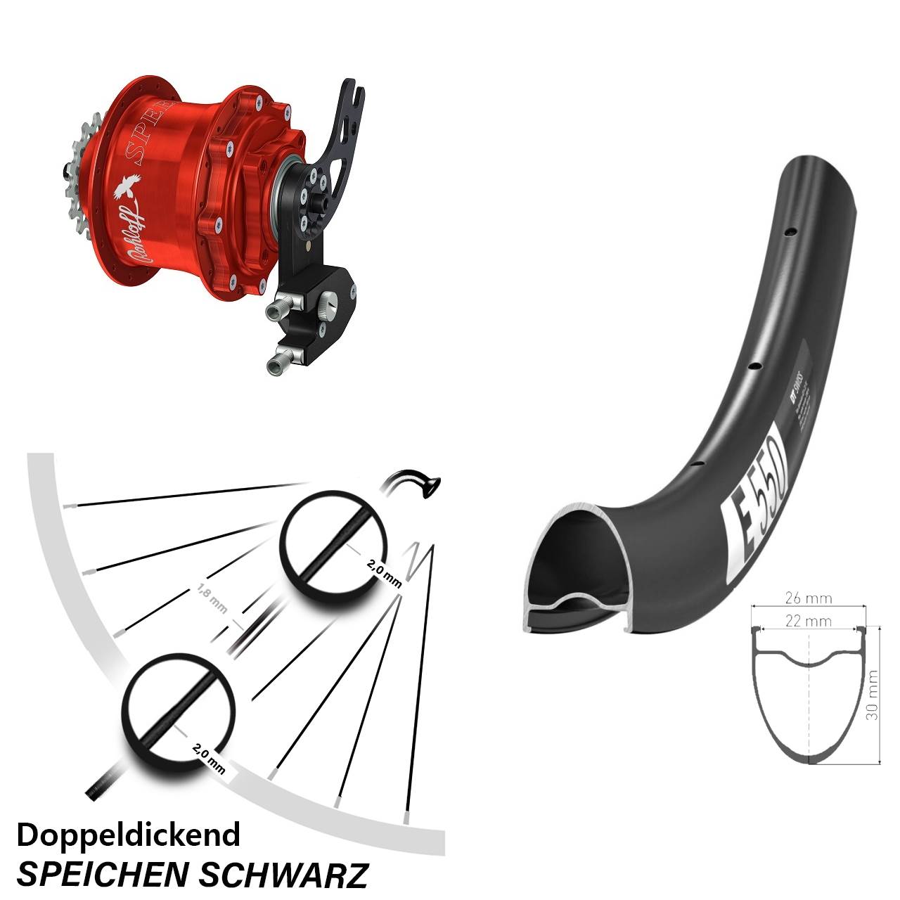 Disc Hinterrrad 28 Zoll DT Swiss E 550 Rohloff Speedhub CC DB PM rot