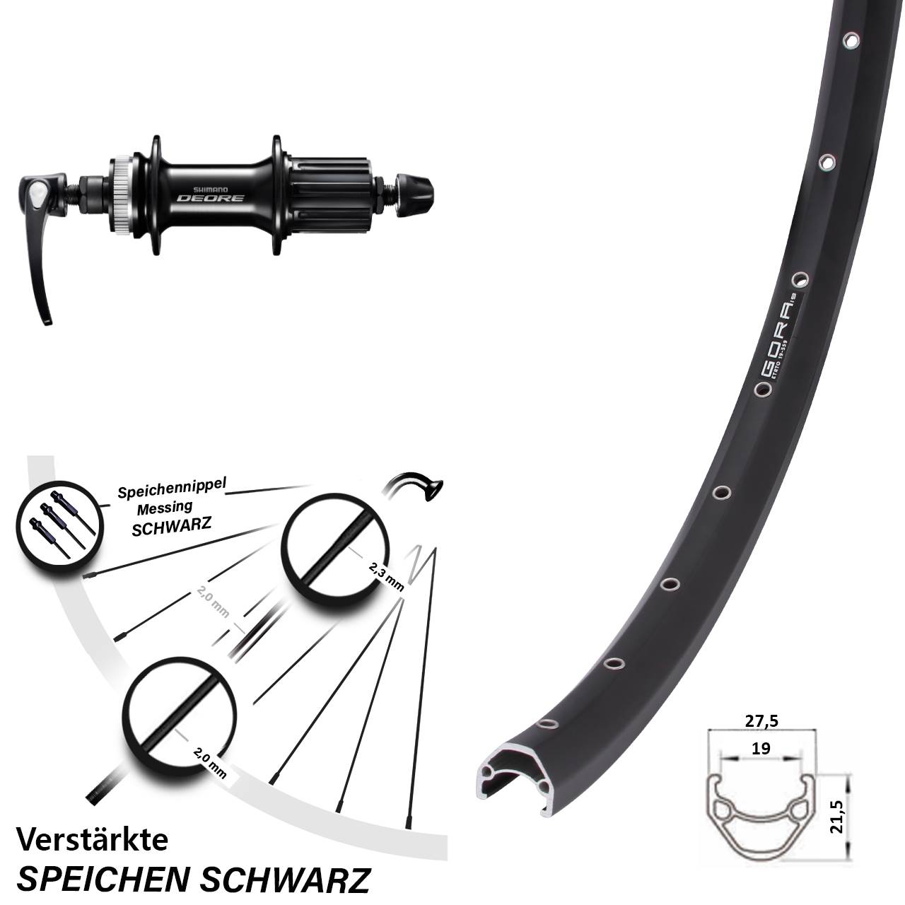Disc Laufrad QR 28 Zoll Gora 19 Shimano Deore 8-11 fach