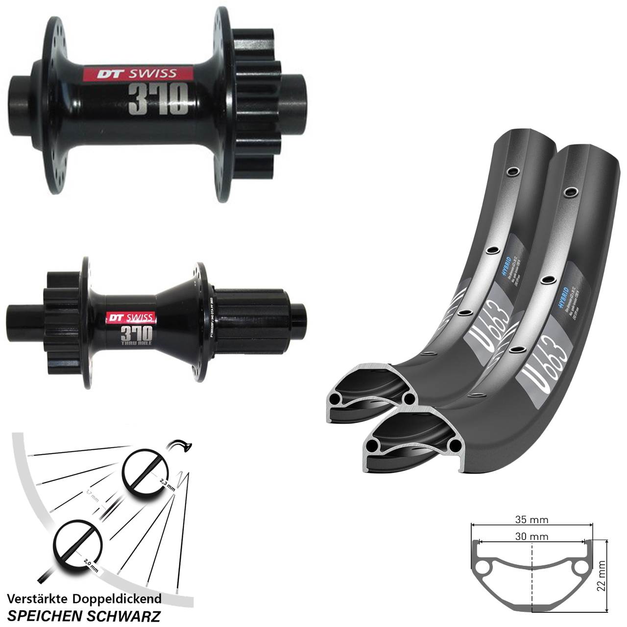 DT Swiss U663 DT Swiss 370 29 Zoll Disc Laufradsatz 15x100 12x142 8-11 fach HG