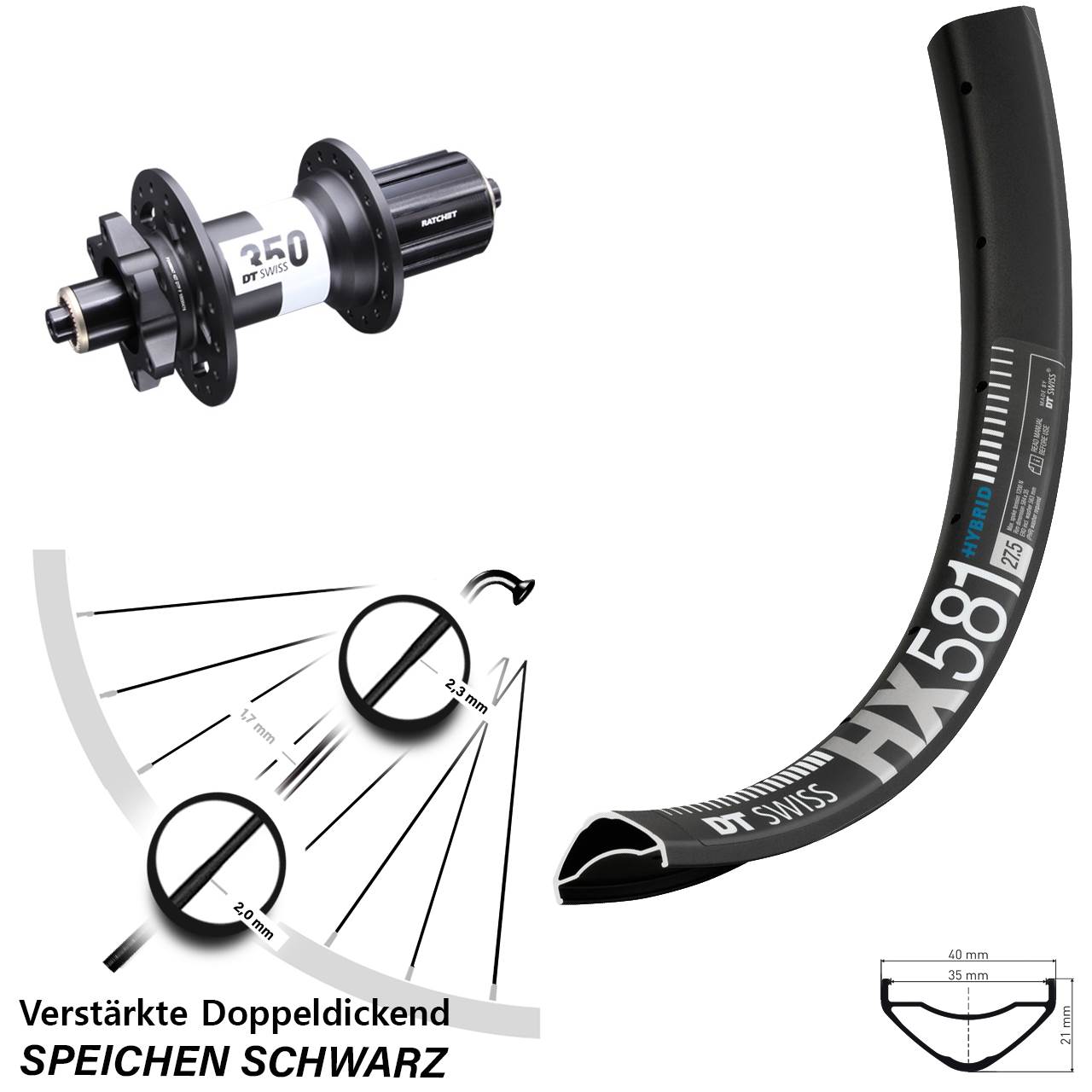 Disc Laufrad QR 27,5 Zoll DT Swiss HX581 DT Swiss 350 Ratchet 36 8-11 fach