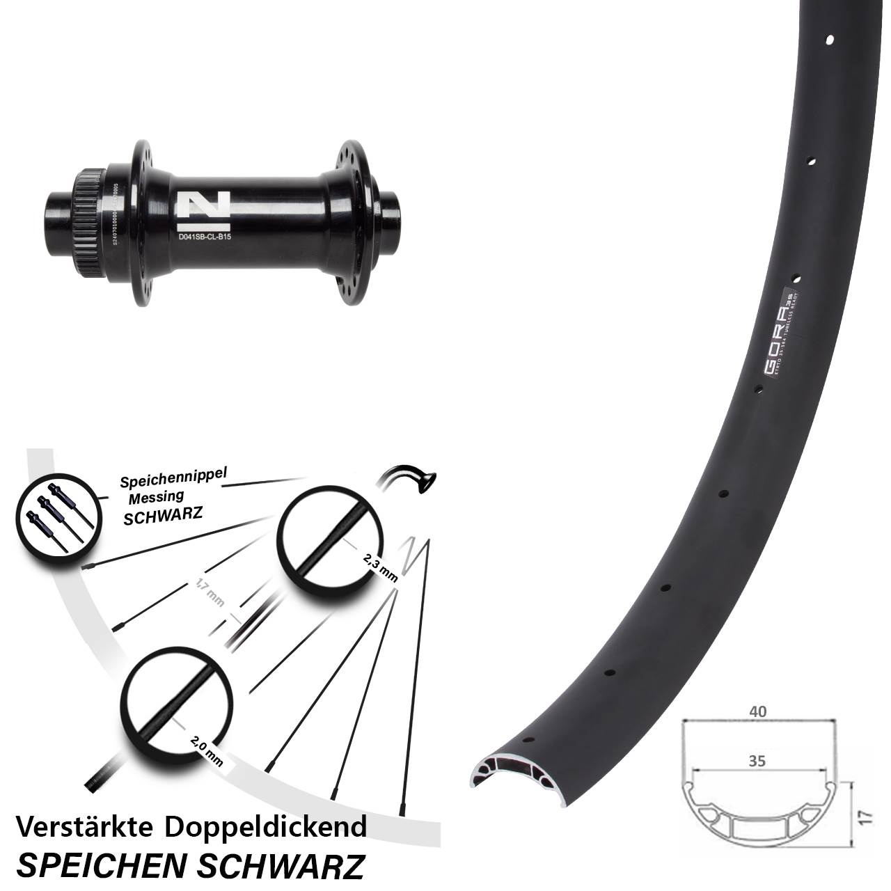 Boost Centerlock Vorderrad 15x110 27,5 Zoll Gora 35 Novatec D041SB