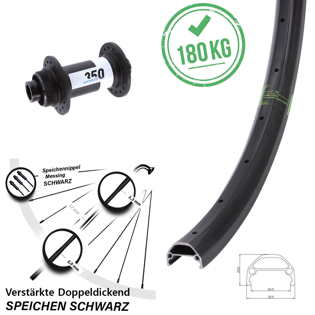 Centerlock Vorderrad 20 Zoll KX Evo DT Swiss 350 Hybrid 15x110 Boost