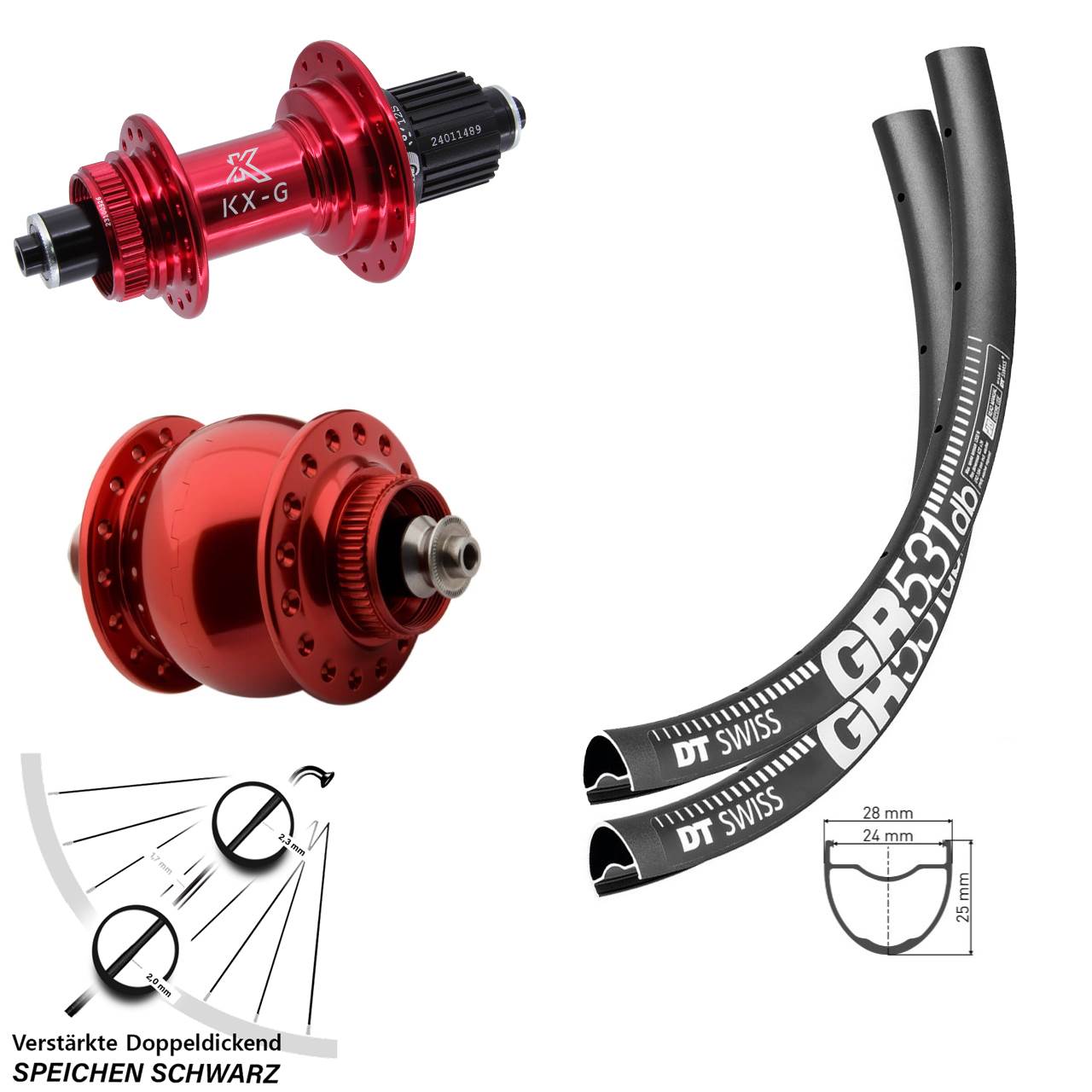 Laufradsatz Centerlock 27,5 Zoll DT Swiss GR531 KX-G SON 28 rot Micro Spline QR