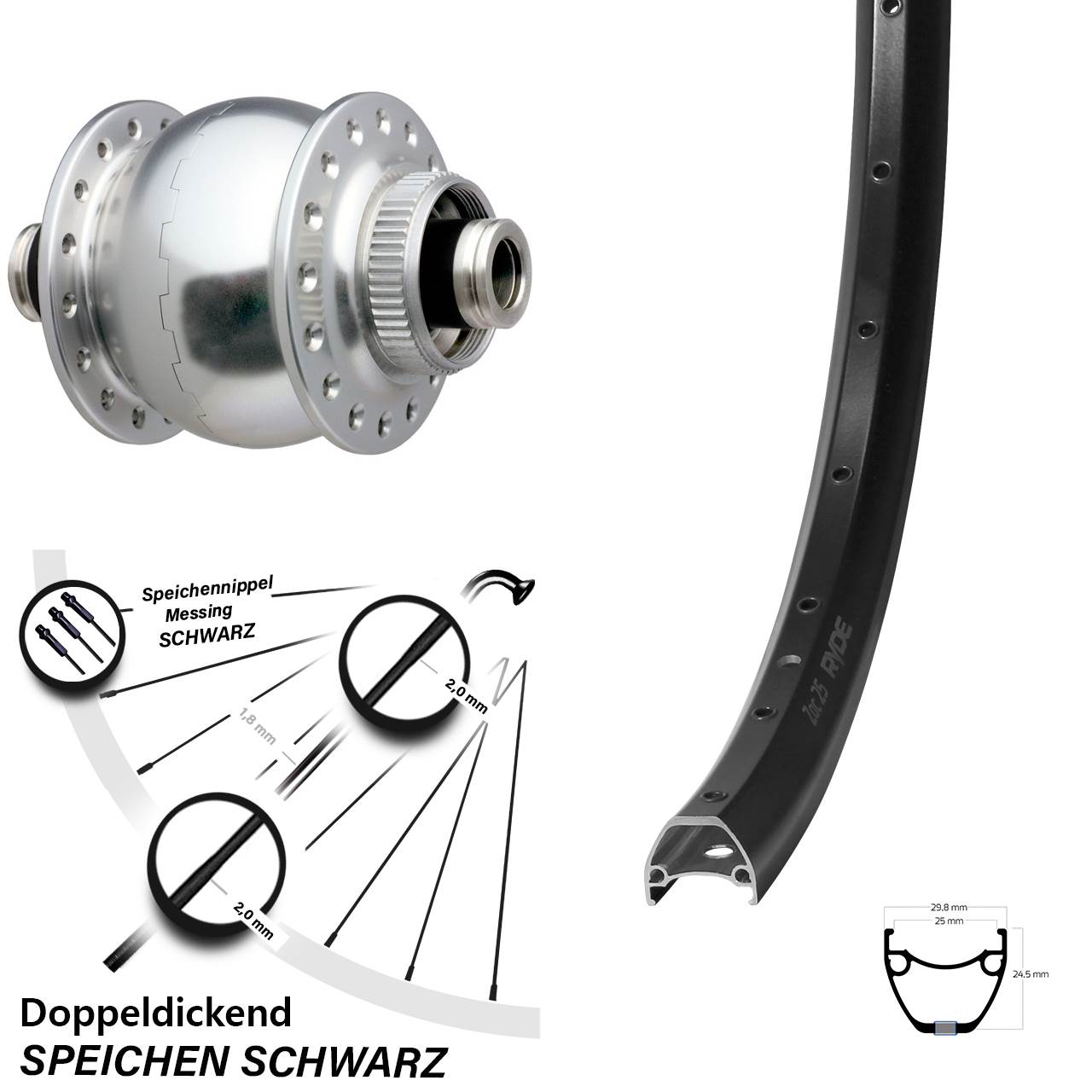 28-29 Zoll Ryde ZAC 25 SON delux Disc Nabendynamolaufrad 12x100