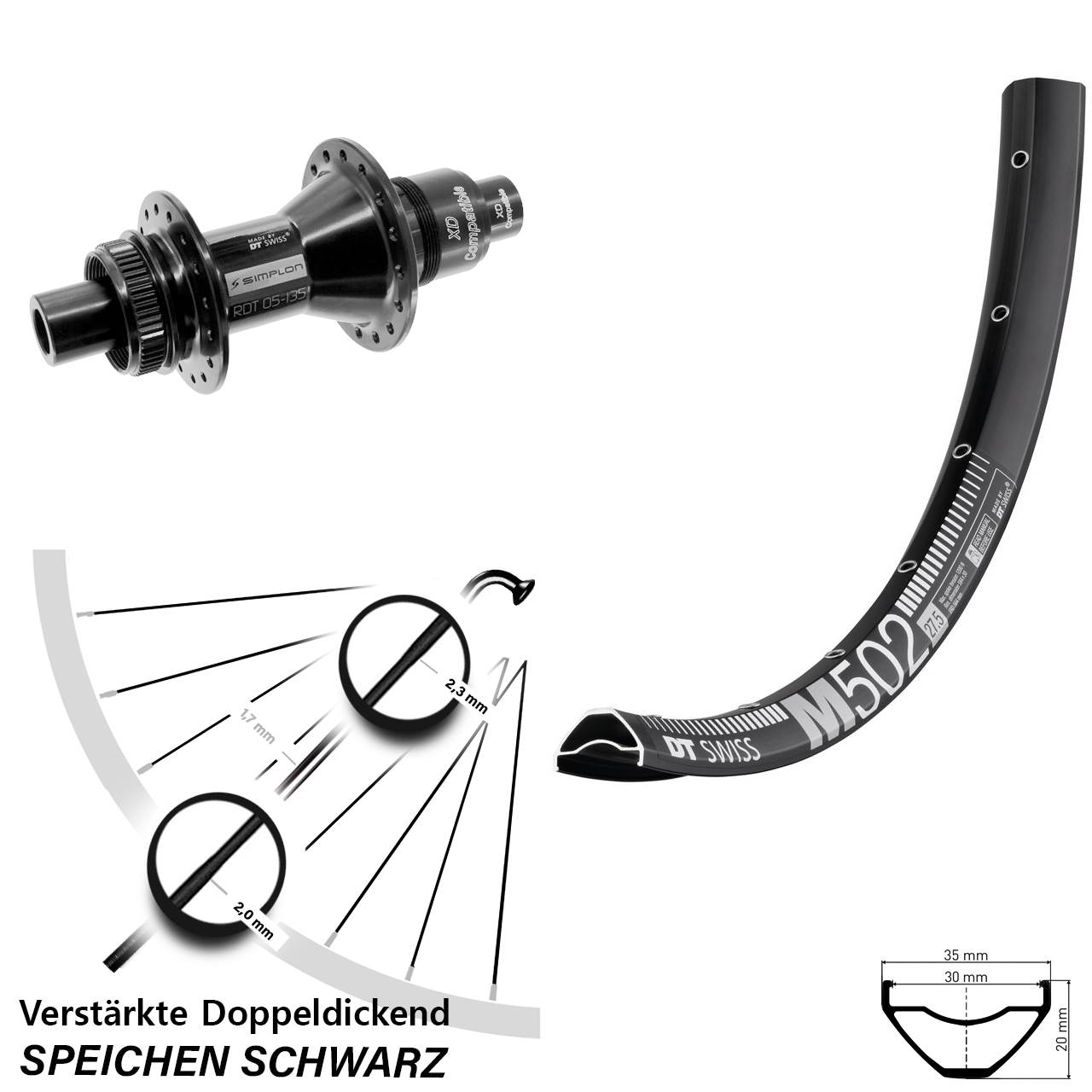 Hinterrad Centerlock 29 Zoll DT Swiss M502 DT Swiss 370 XD 12x142