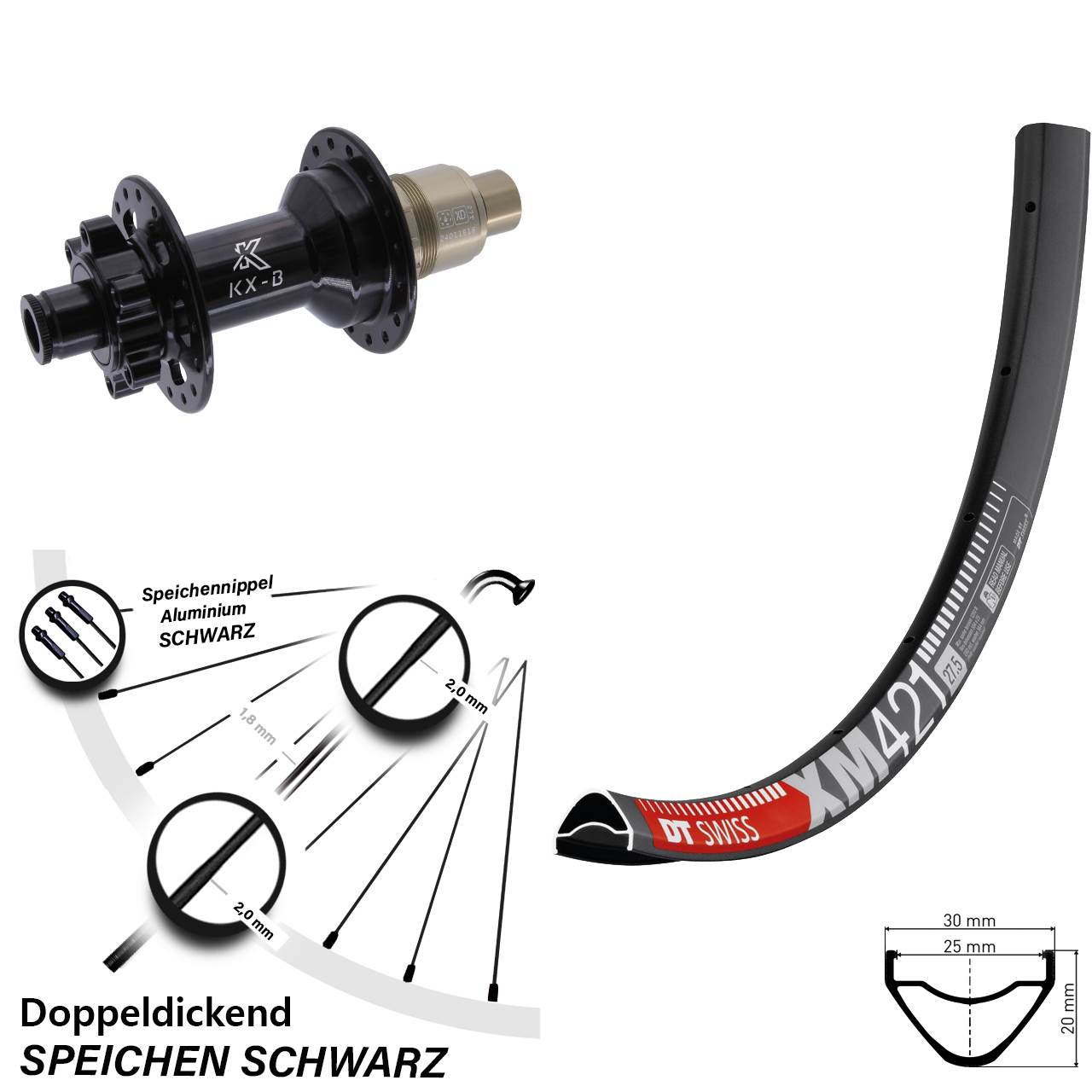 Hinterrad 27,5 Zoll DT Swiss XM 421 KX-B 6-Loch XD 12x148