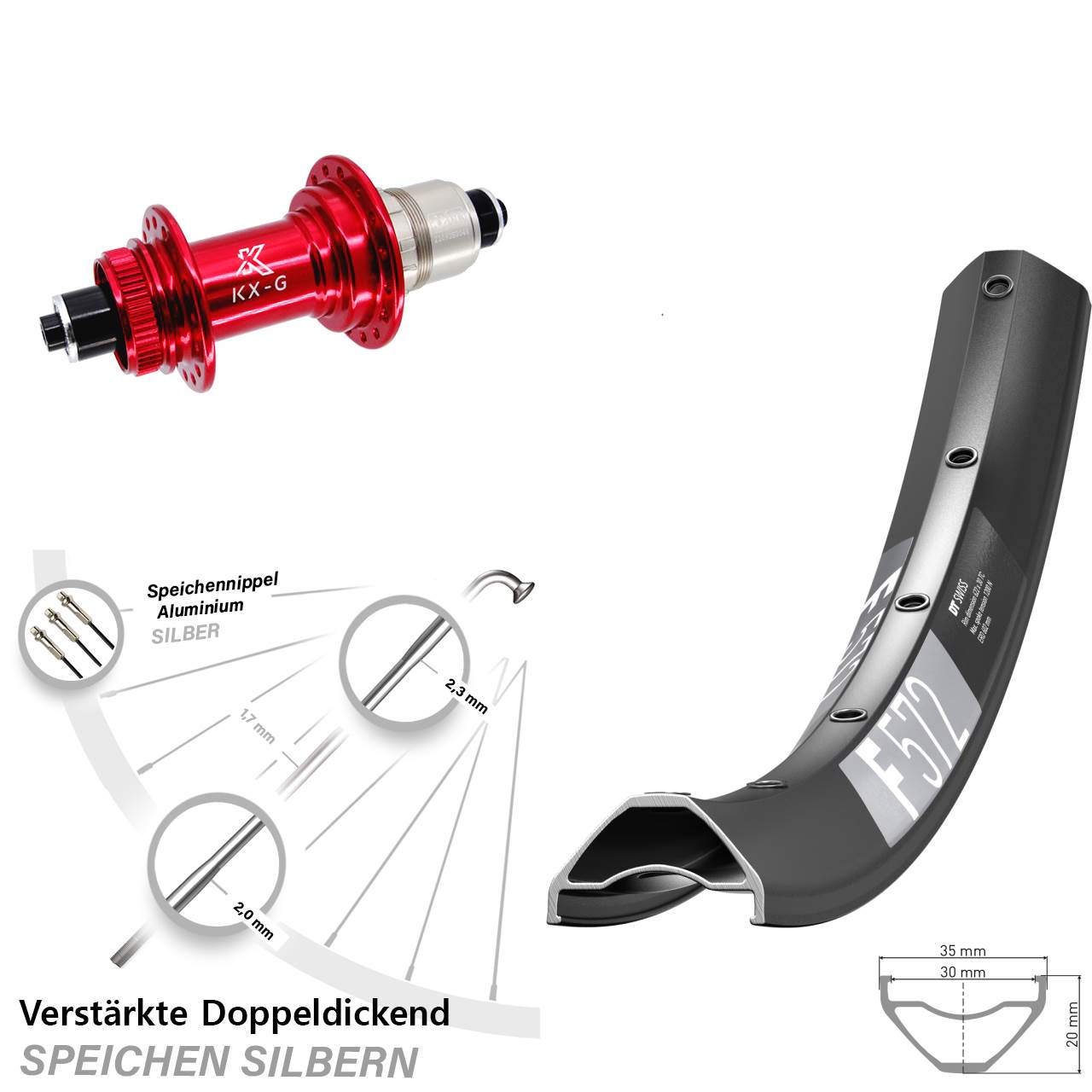 Disc Laufrad 29 Zoll DT Swiss F 572 KX-G rot SRAM XDR für Schnellspanner