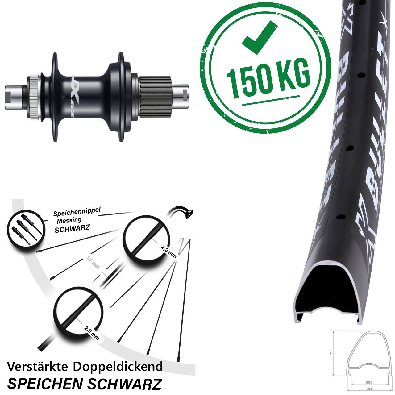 KX Bullet OS Shimano FH-M8110 29 Zoll Disc Laufrad 12x142 Shimano Micro Spline