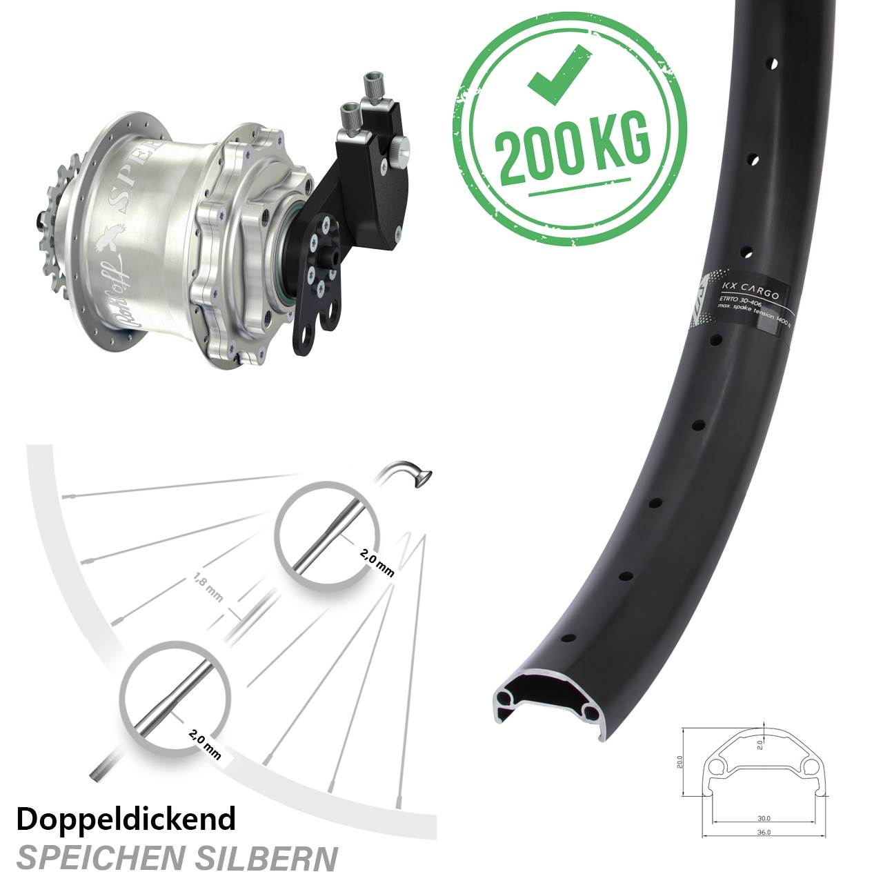 KX Cargo Rohloff 500/14 CC DB Tandem 29 Zoll Disc Hinterrrad