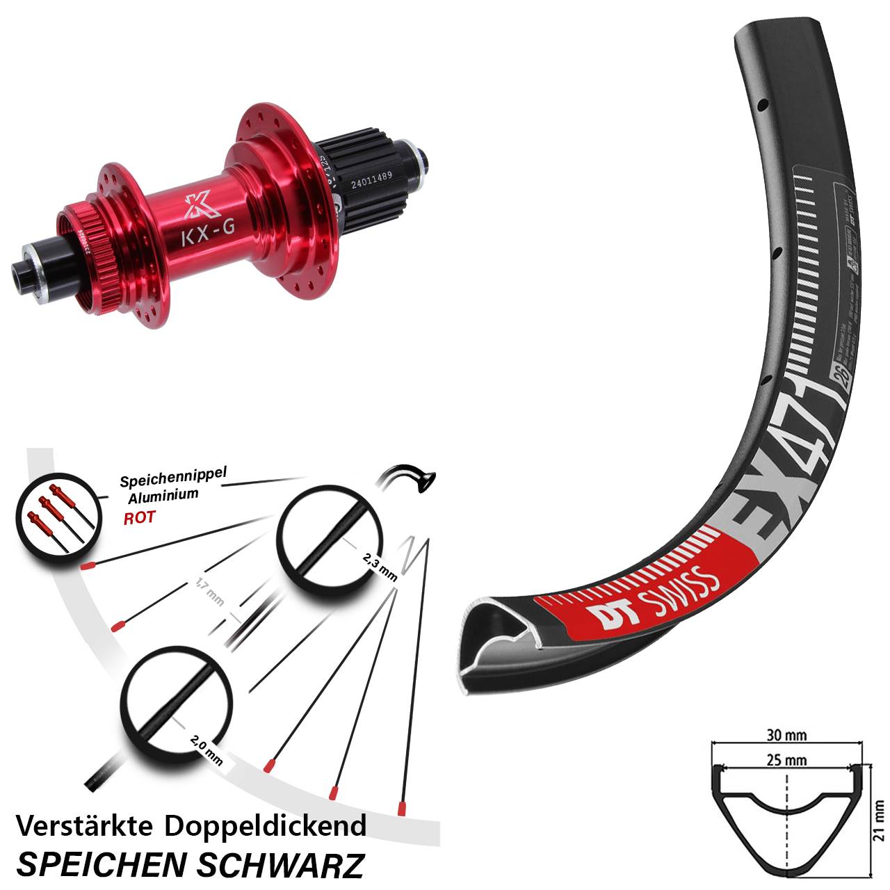 650B DT Swiss EX471 KX-G rot Disc Hinterrad für Schnellspanner Micro Spline