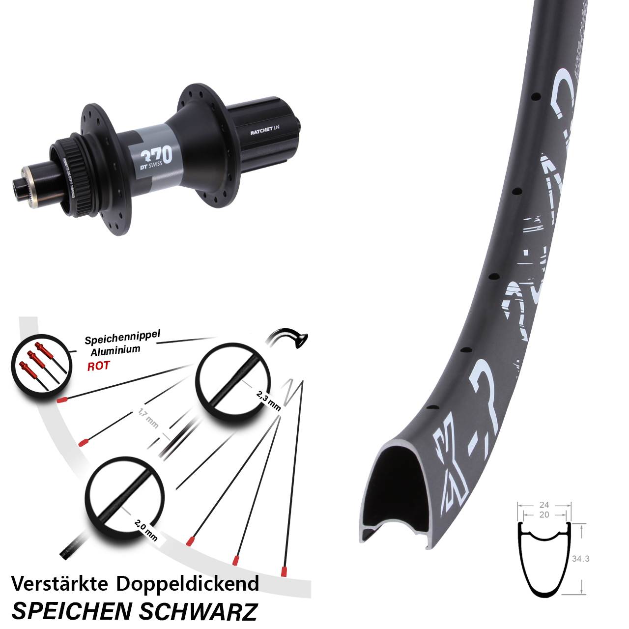 KX-R Road DT Swiss 370 28 Zoll Disc Laufrad für Schnellspanner 8-12 fach HG