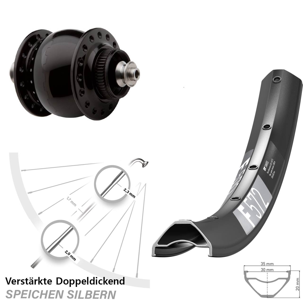 Nabendynamo-Vorderrad Centerlock 29 Zoll DT Swiss F572 SON 28 QR