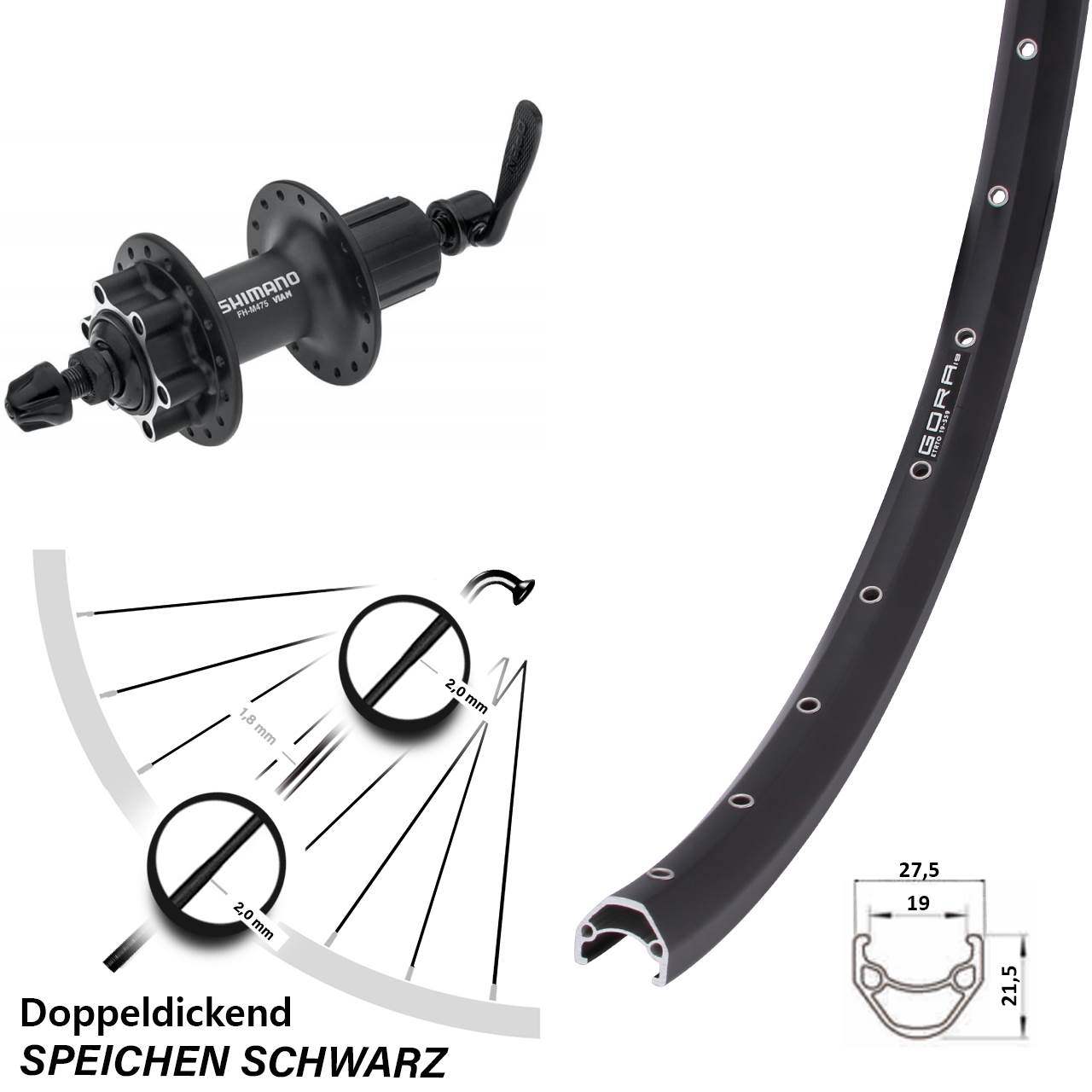 Gora 19 Shimano Alivio 27,5 Zoll Disc Laufrad QR 8-11 fach