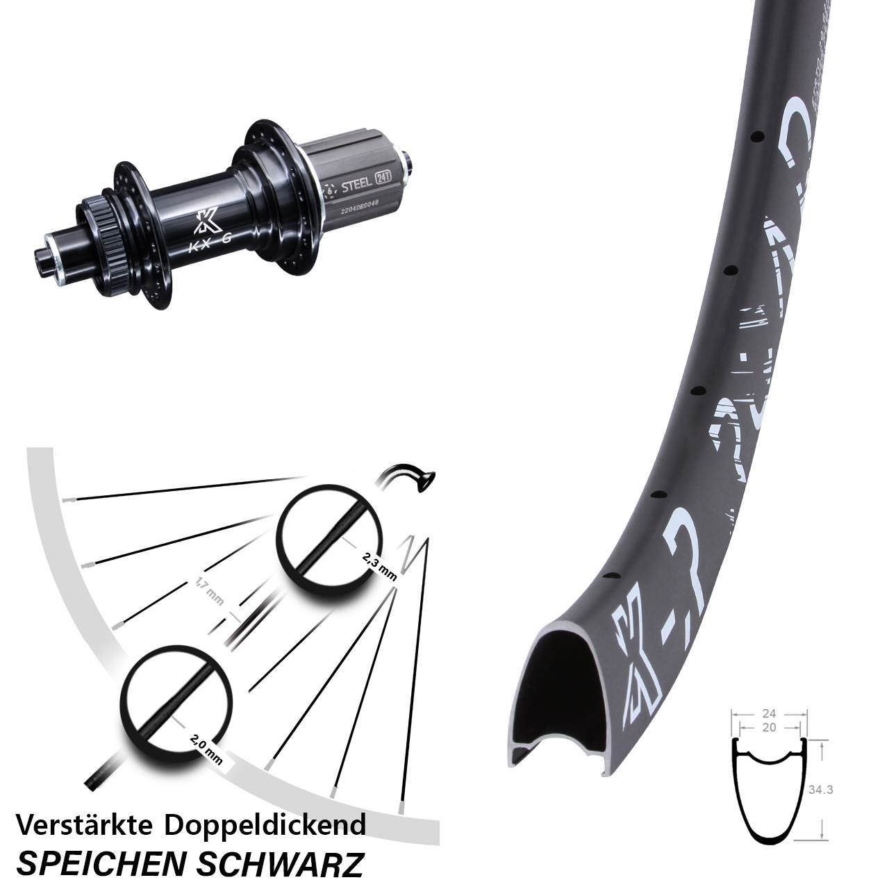 29 Zoll KX-R Road schwarz Disc Laufrad für Schnellspanner 8-12 fach HG