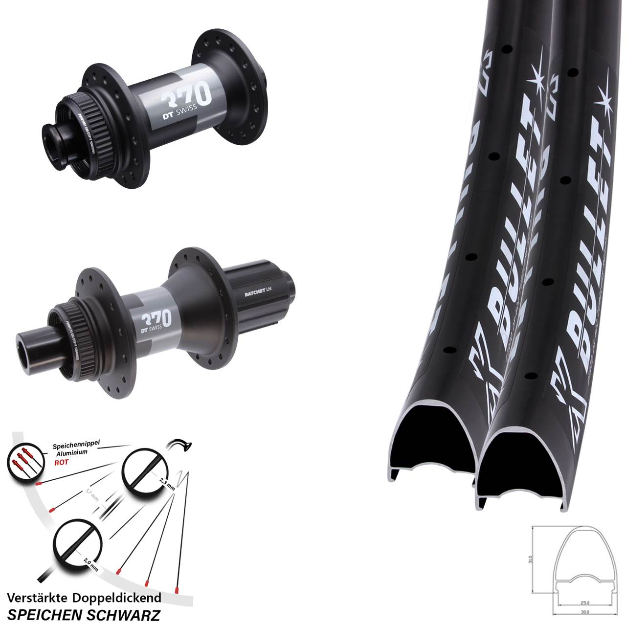 Centerlock Laufradsatz 12x100/142 28 Zoll KX Bullet DT Swiss 370 11-12 fach HG