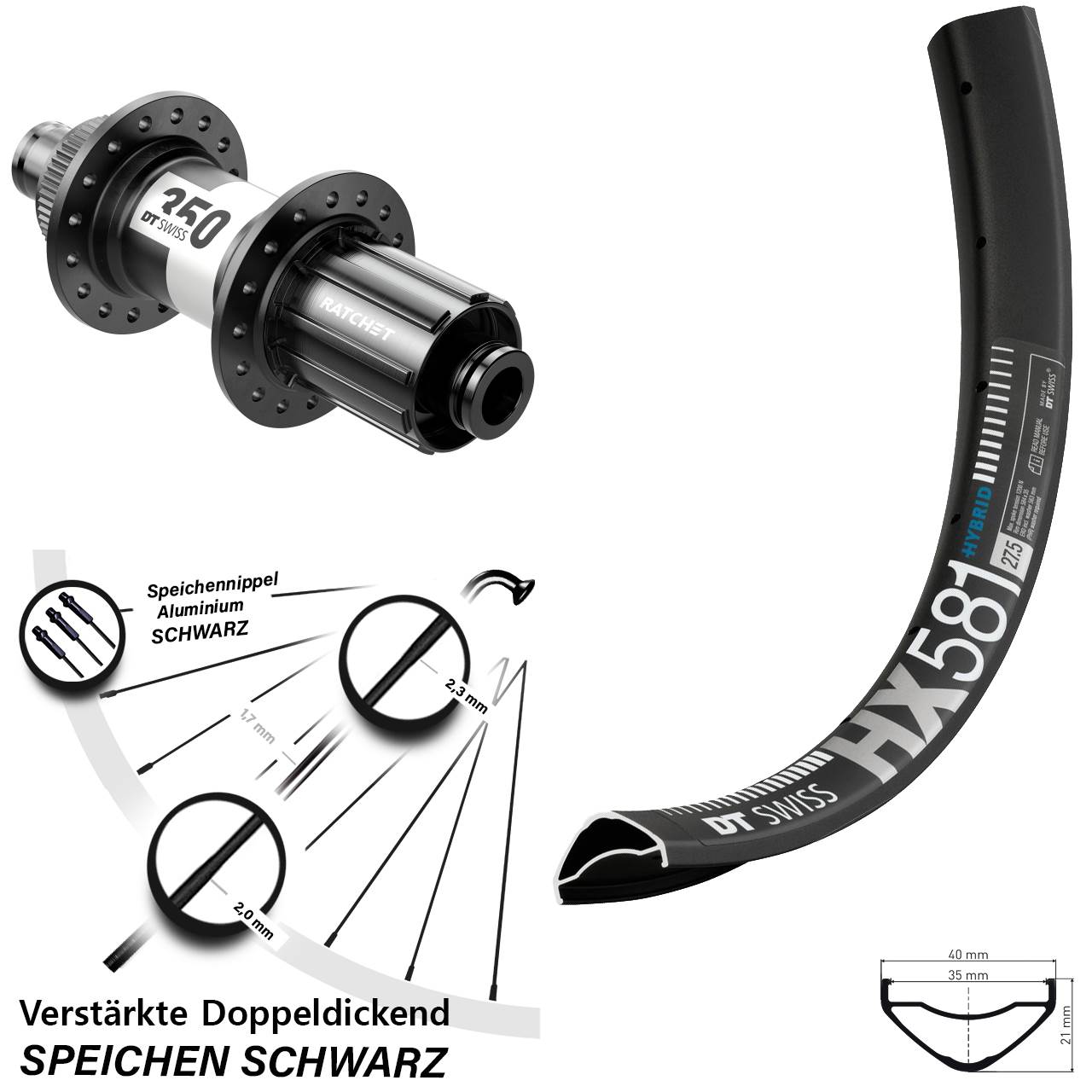 DT Swiss HX581-350 27,5 Zoll Hinterrad Centerlock 12x142 8-11 fach