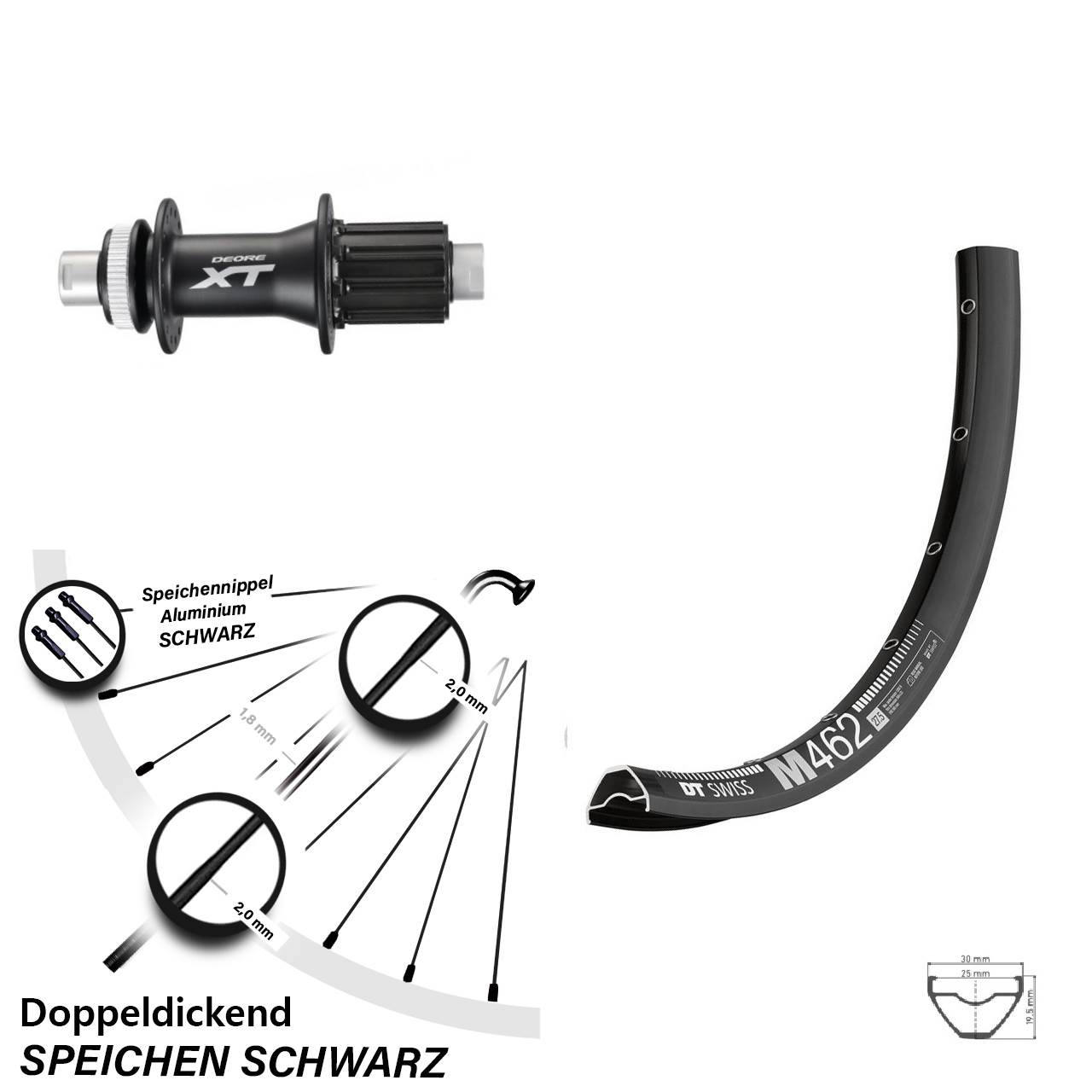 DT Swiss M 462 Shimano XT 27,5 Zoll Hinterrad Centerlock 12x142 8-11 fach HG