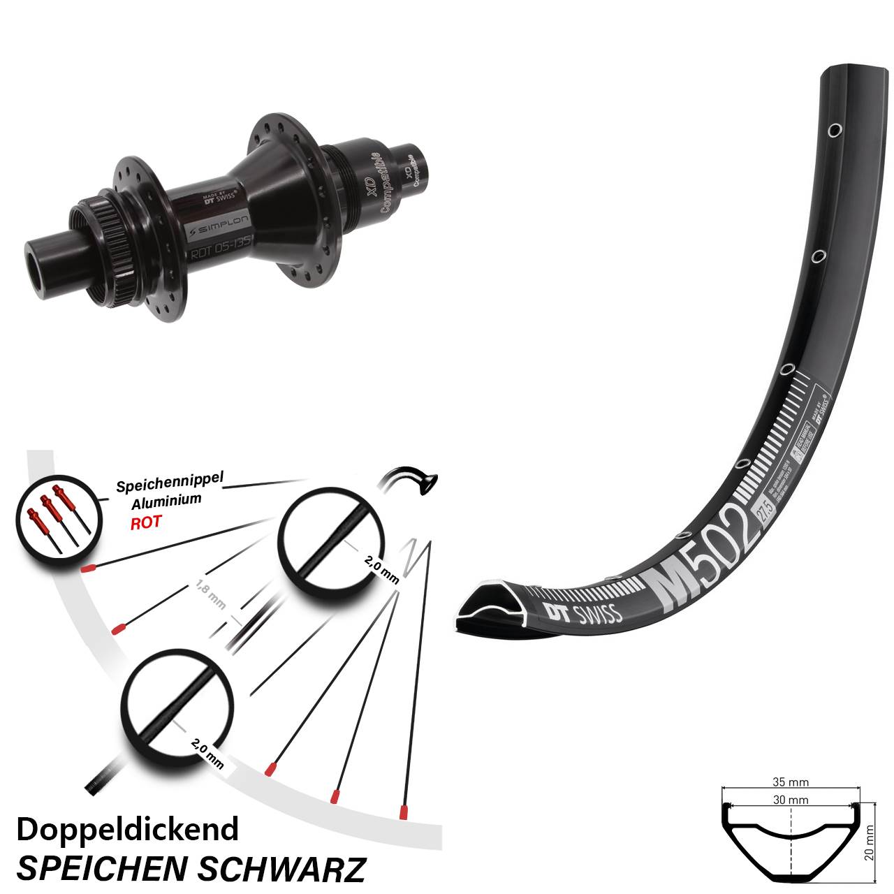 Disc Laufrad 29 Zoll DT Swiss M502-370 XD 11-12 fach 12x142