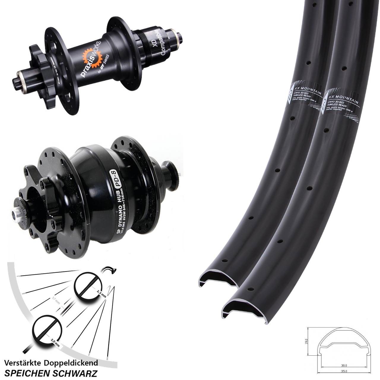 29 Zoll KX Mountain DT Swiss 350 Shutter PD-8 Disc Laufradsatz QR SRAM XD