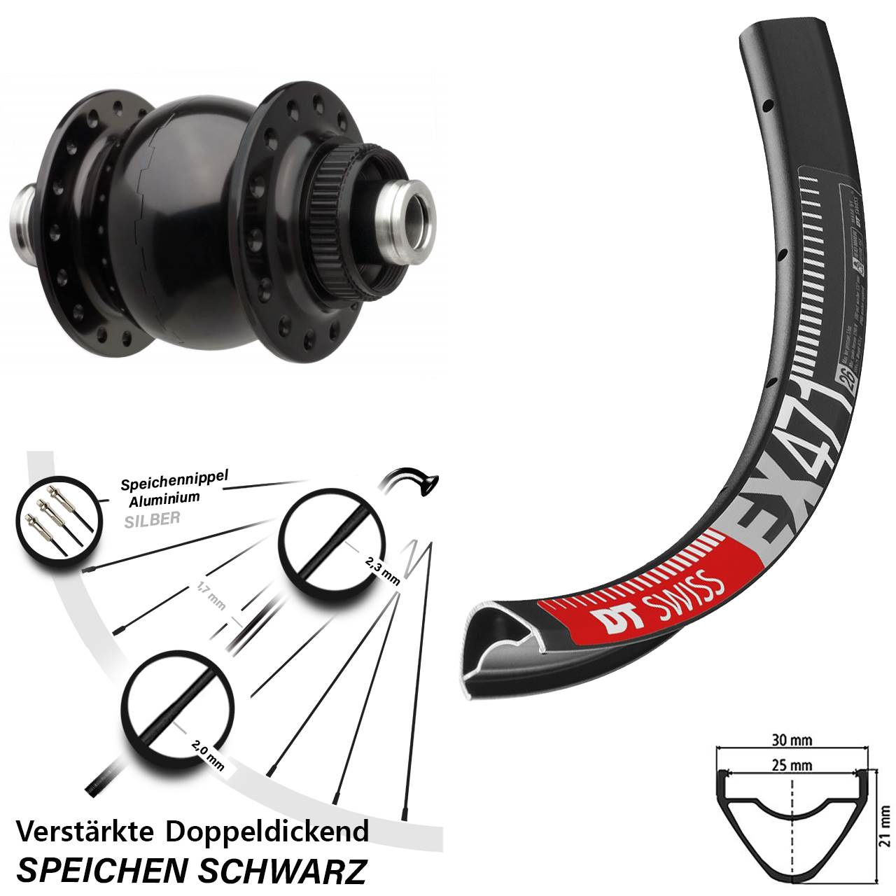 Boost Disc Vorderrad mit Nabendynamo 12x110 650B DT Swiss EX 471 SON 28