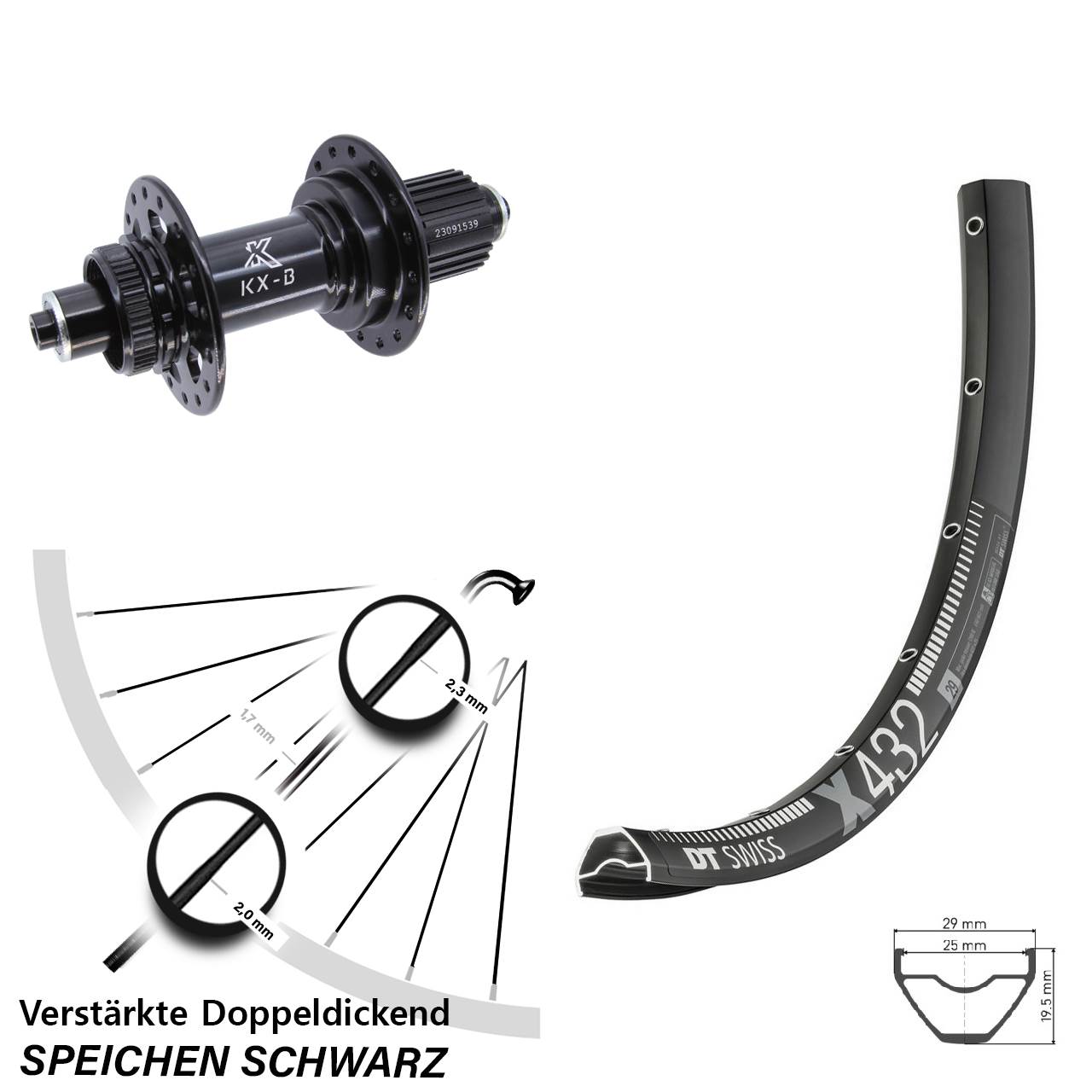 DT Swiss X 432 KX-B 29 Zoll Centerlock Hinterrad QR Boost Shimano Micro Spline