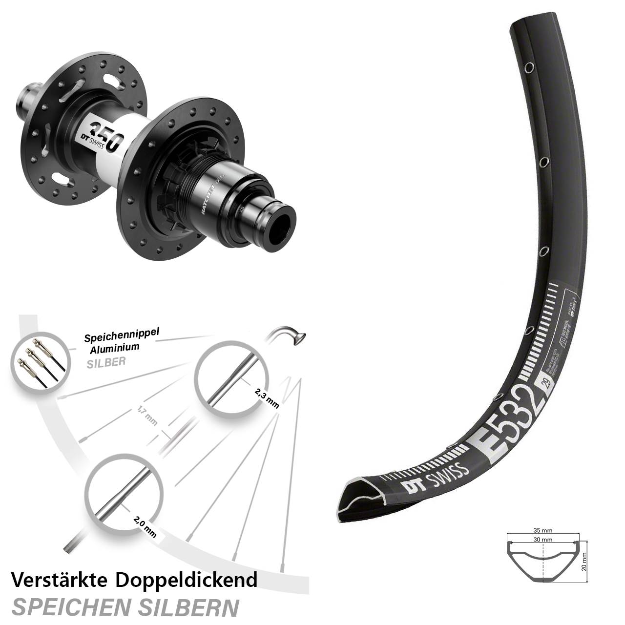 DT Swiss E 532-350 DEG72 29 Zoll Centerlock Hinterrad 12x148 SRAM XD