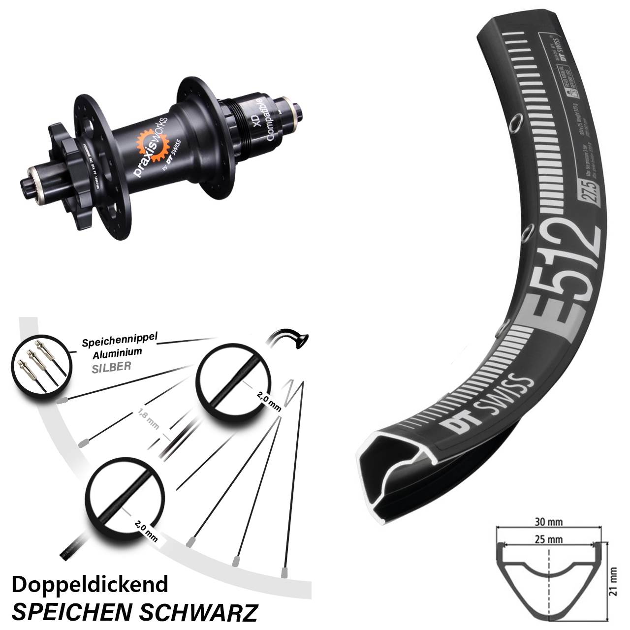 29 Zoll Hinterrad DT Swiss E 512-350 QR 5/135